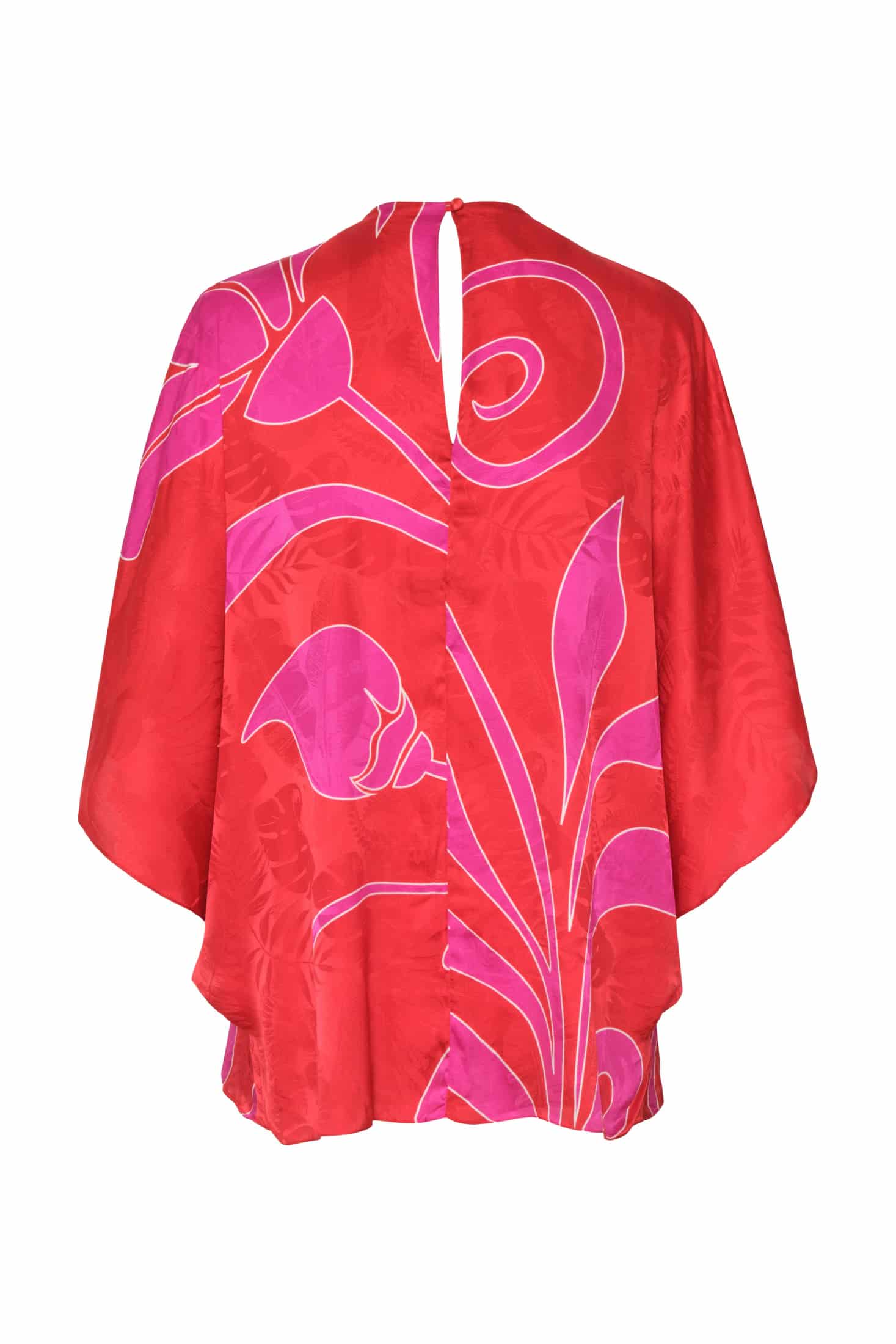 Manzanares Silk Jacquard Blouse / Red & Fuchsia Maxi Buganvilias - miniatura 3