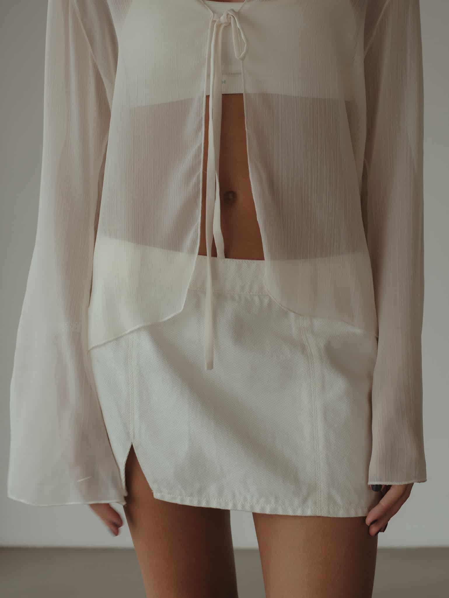 DENIM MINI SKIRT - SOFT WHITE - miniatura 4