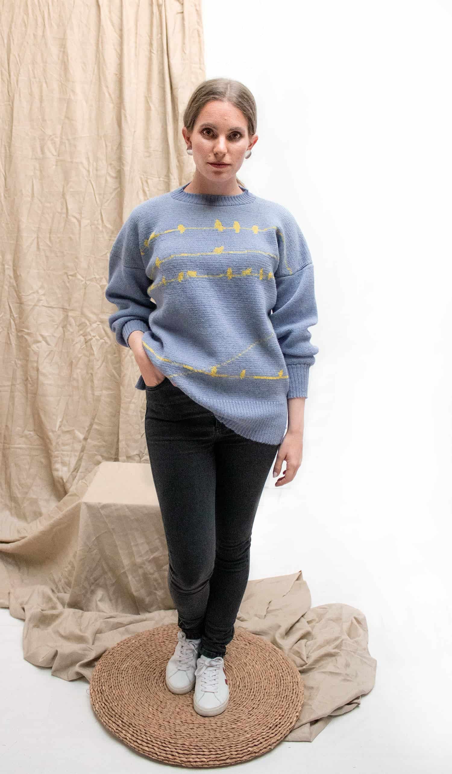 Suéter Pajaritos Alpaca - celeste y amarillo - miniatura 1