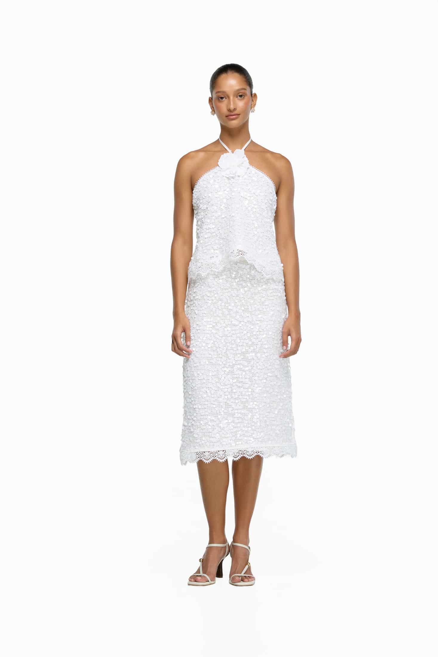 PEARLETTE MIDI SKIRT WHITE - miniatura 3