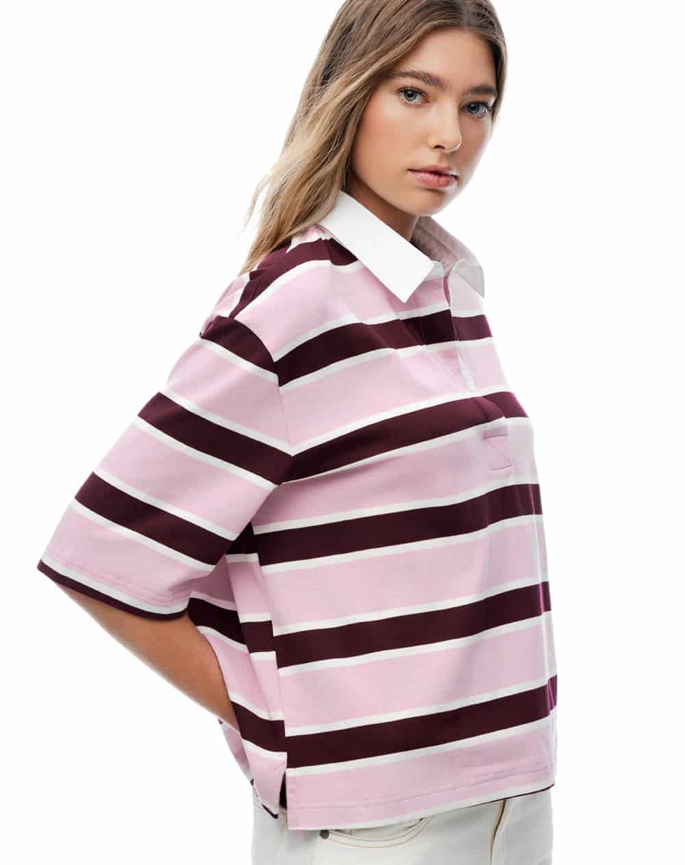 Polo manga corta oversize algodón rayas mujer - miniatura 4