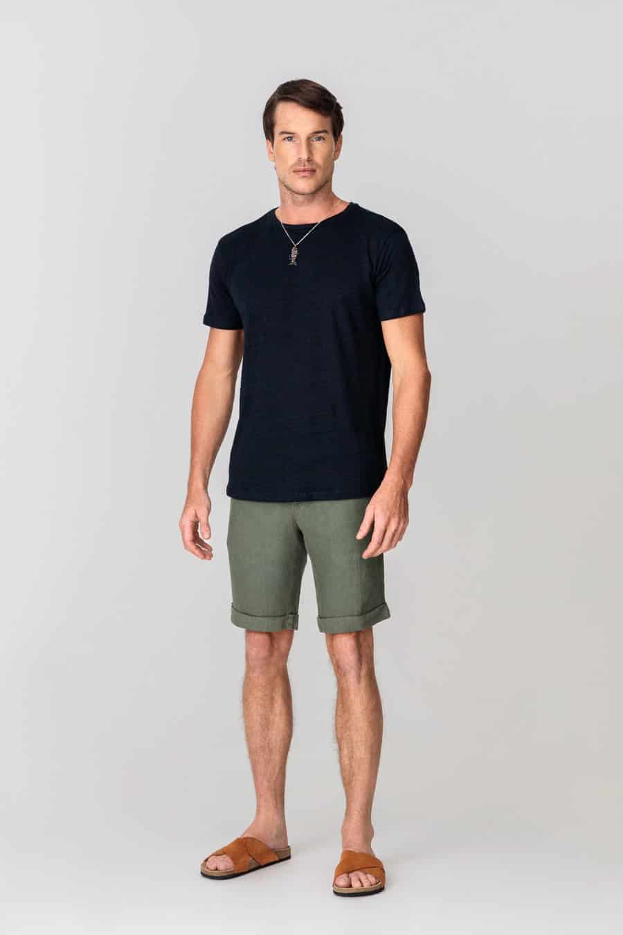 Men's linen t-shirt navy - miniatura 1