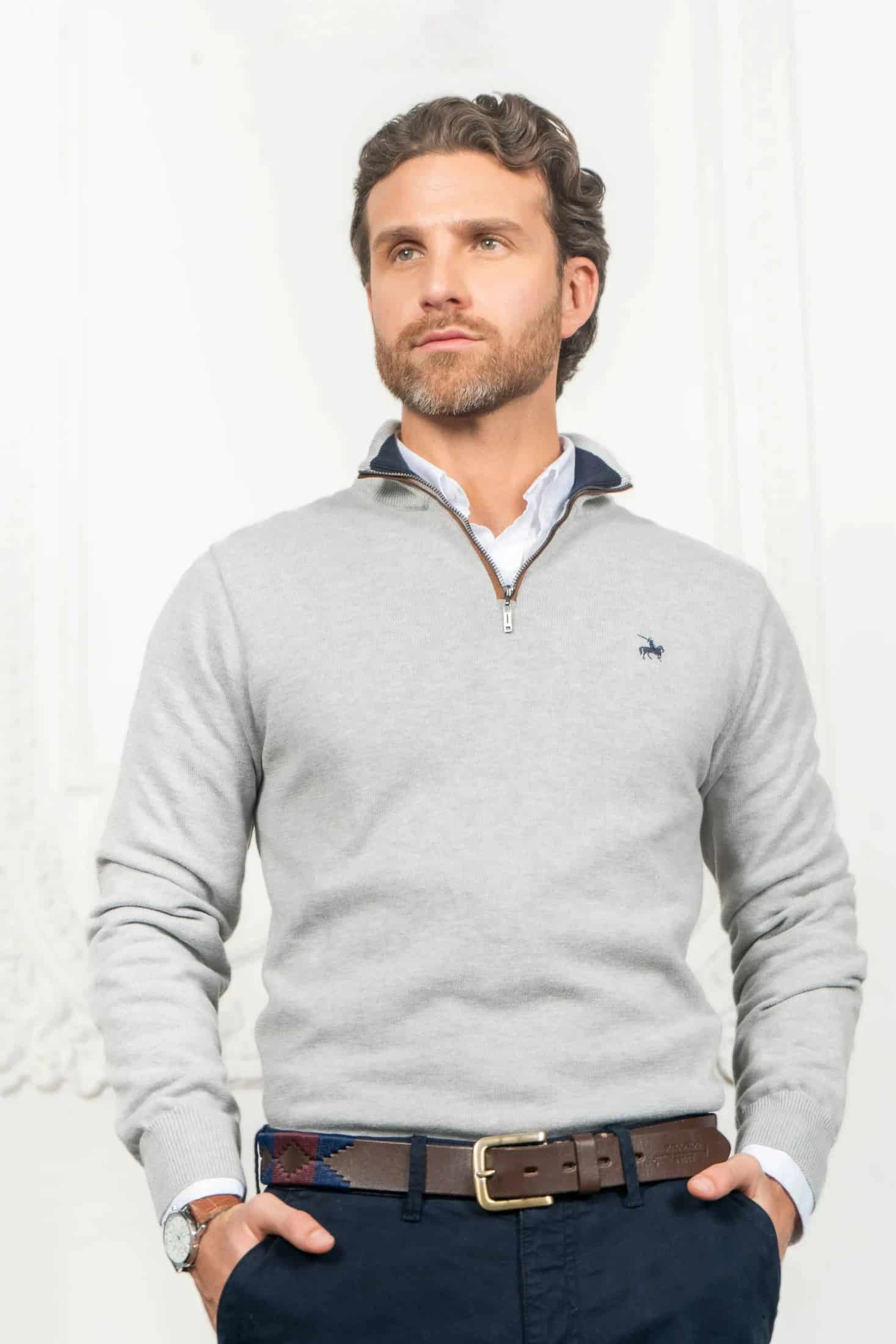 Suéter Halfzip Legacy Hombre Gris Claro - miniatura 1