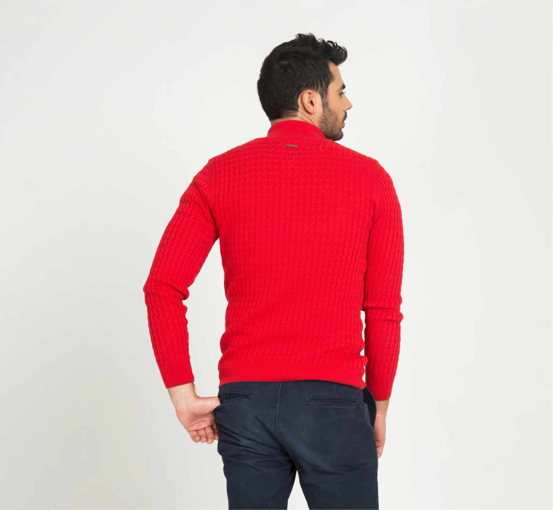 Saco Trenzado Half Zip Algodón Vino - miniatura 12