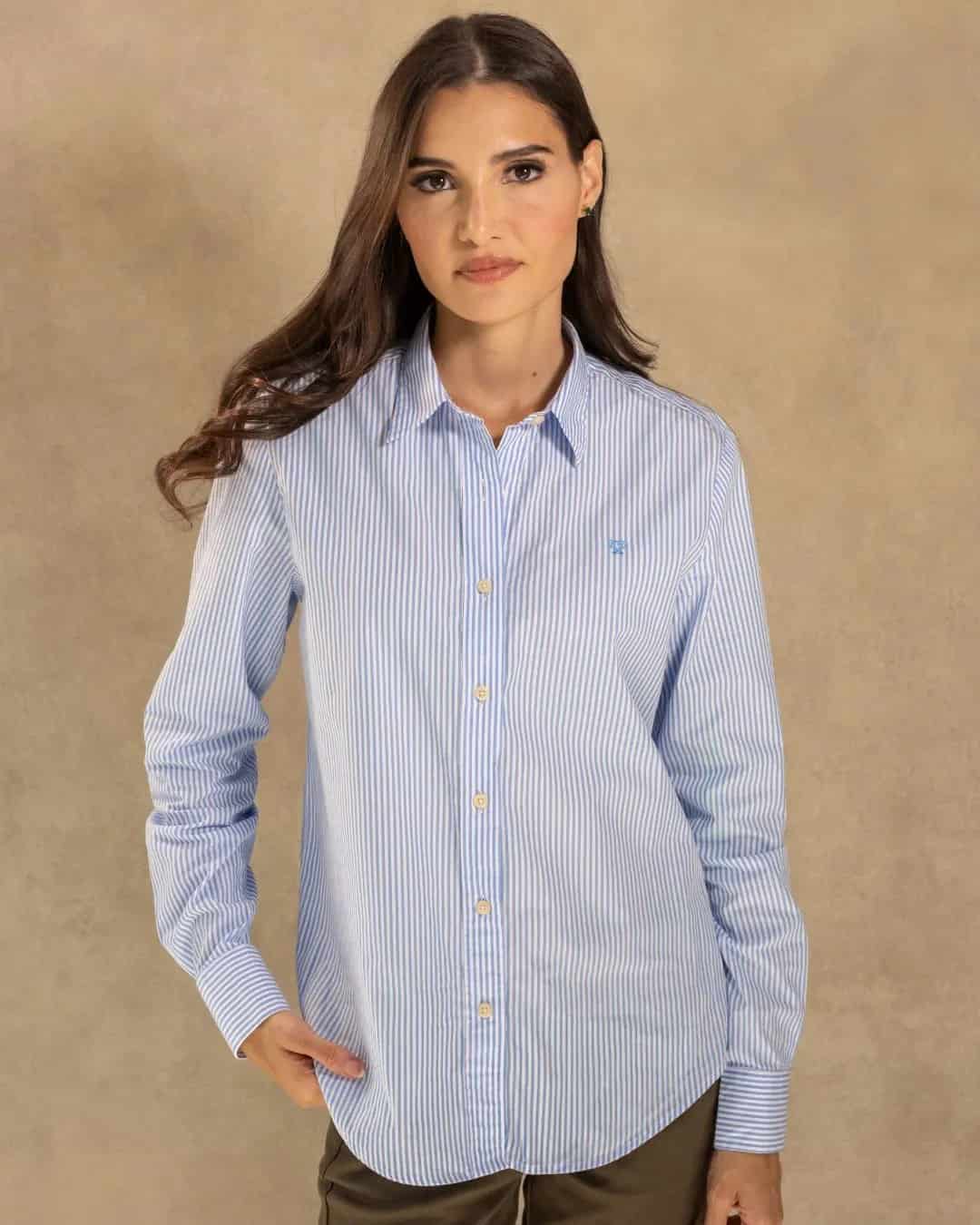 Camisa Antimanchas de Mujer Popelina Rayas Azul Yale - miniatura 4
