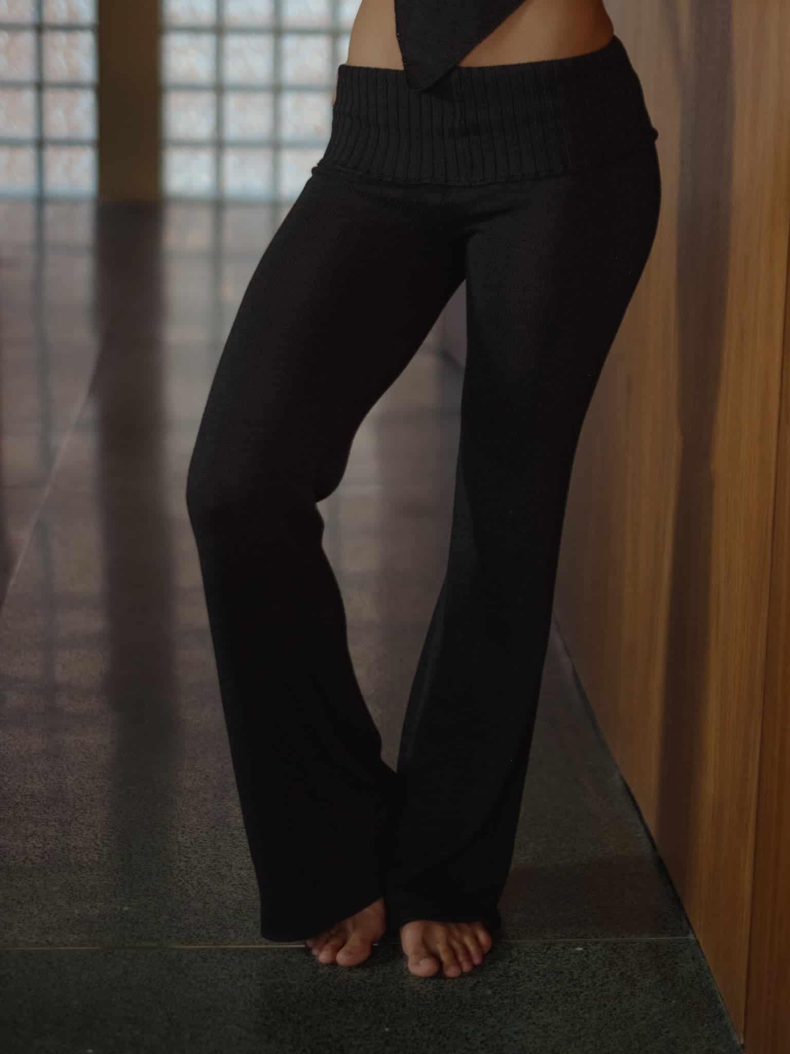 KNIT FLARE PANT - BLACK - miniatura 1