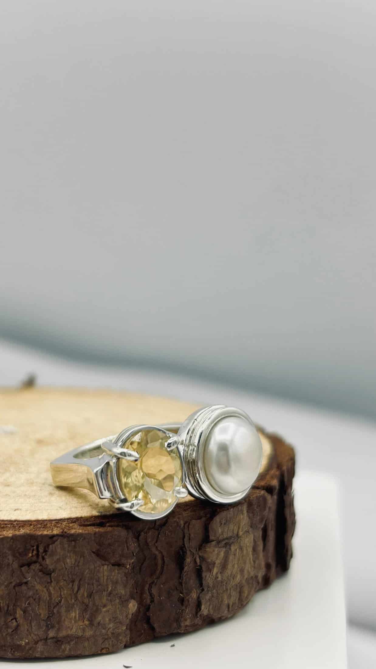 Anillo Doble Citrino y Perla Mediano Colección Armonía Dual - miniatura 5