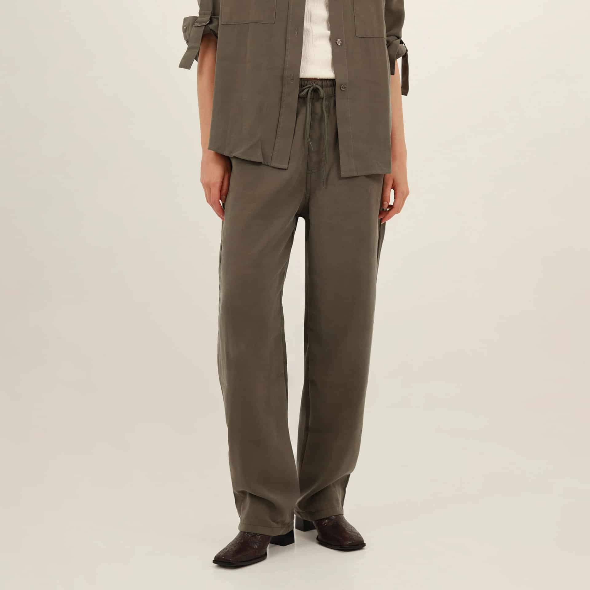 Pantalón bota recta con elastico en cintura y cordón - miniatura 1