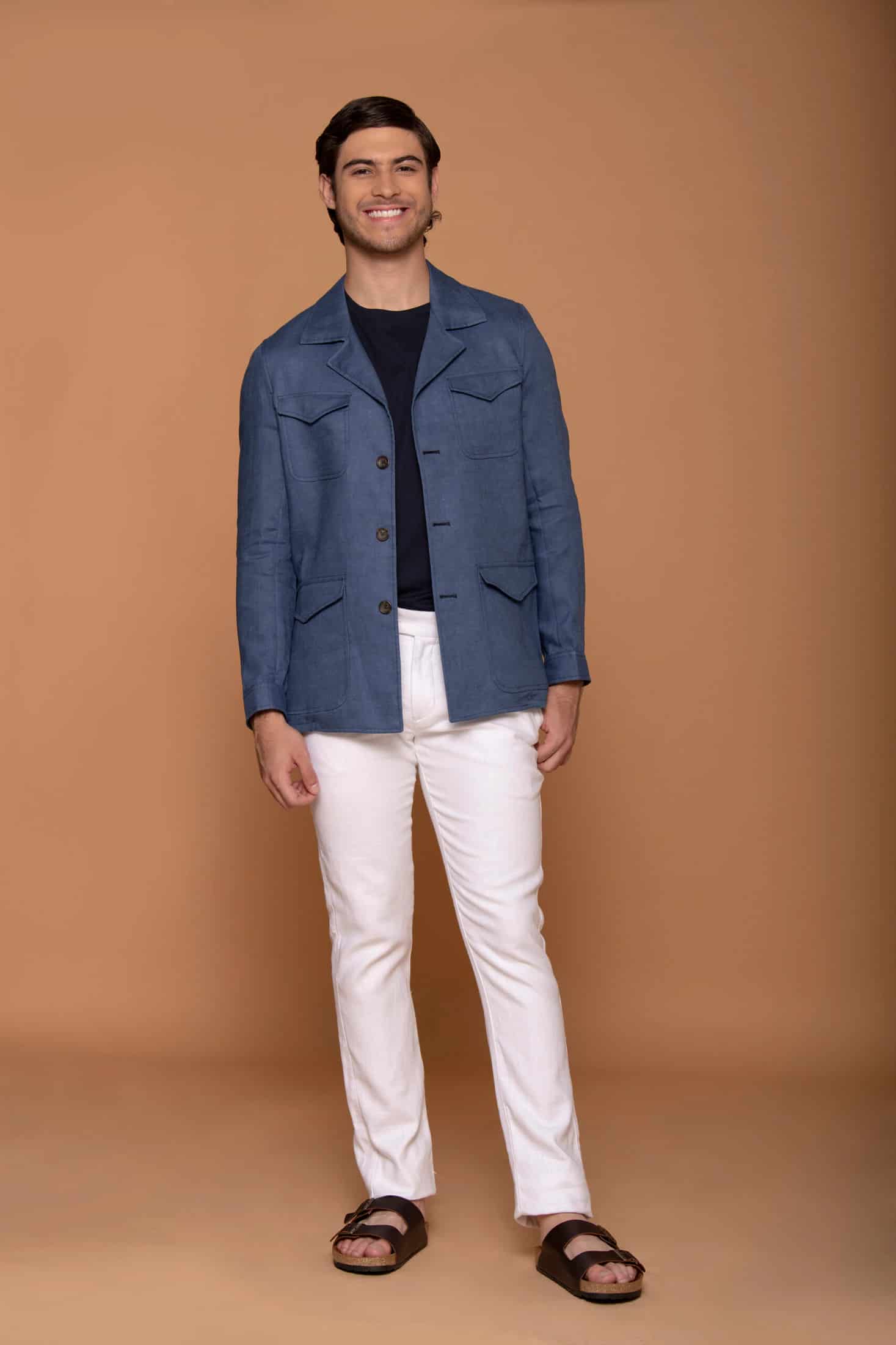 Chaqueta Safari Lino Azul Spark - miniatura 2