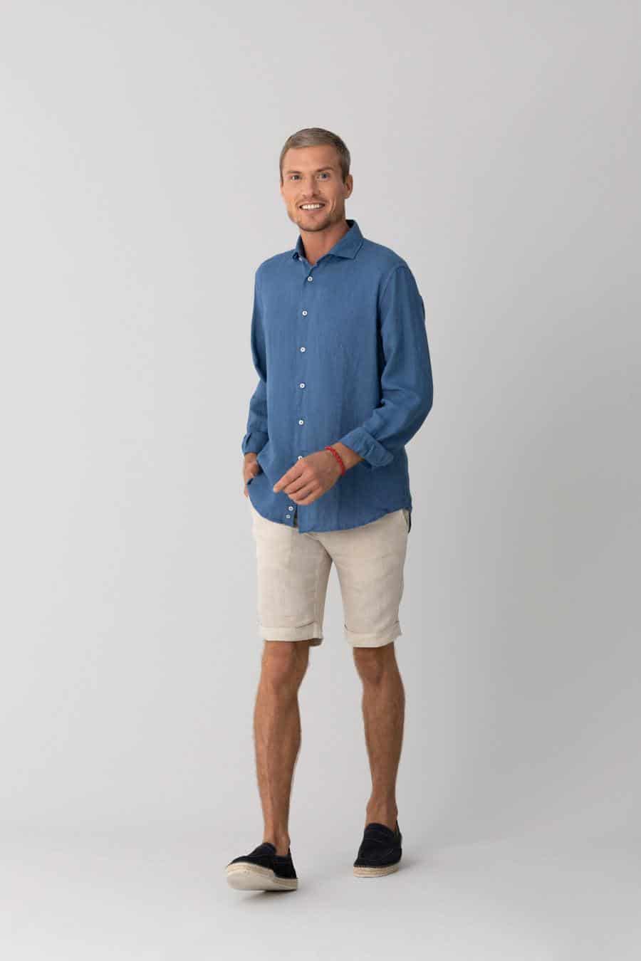 Men's linen shirt jeans basic - miniatura 5