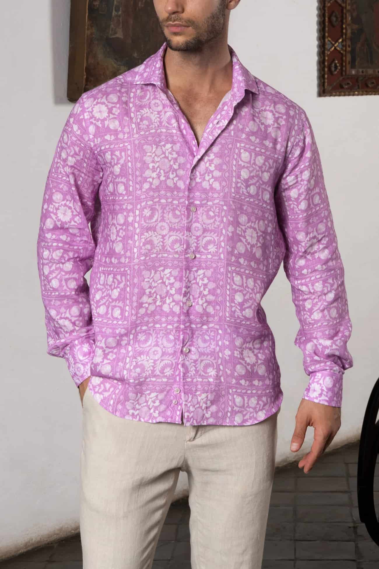 Men's linen shirt pink ferghana - miniatura 5