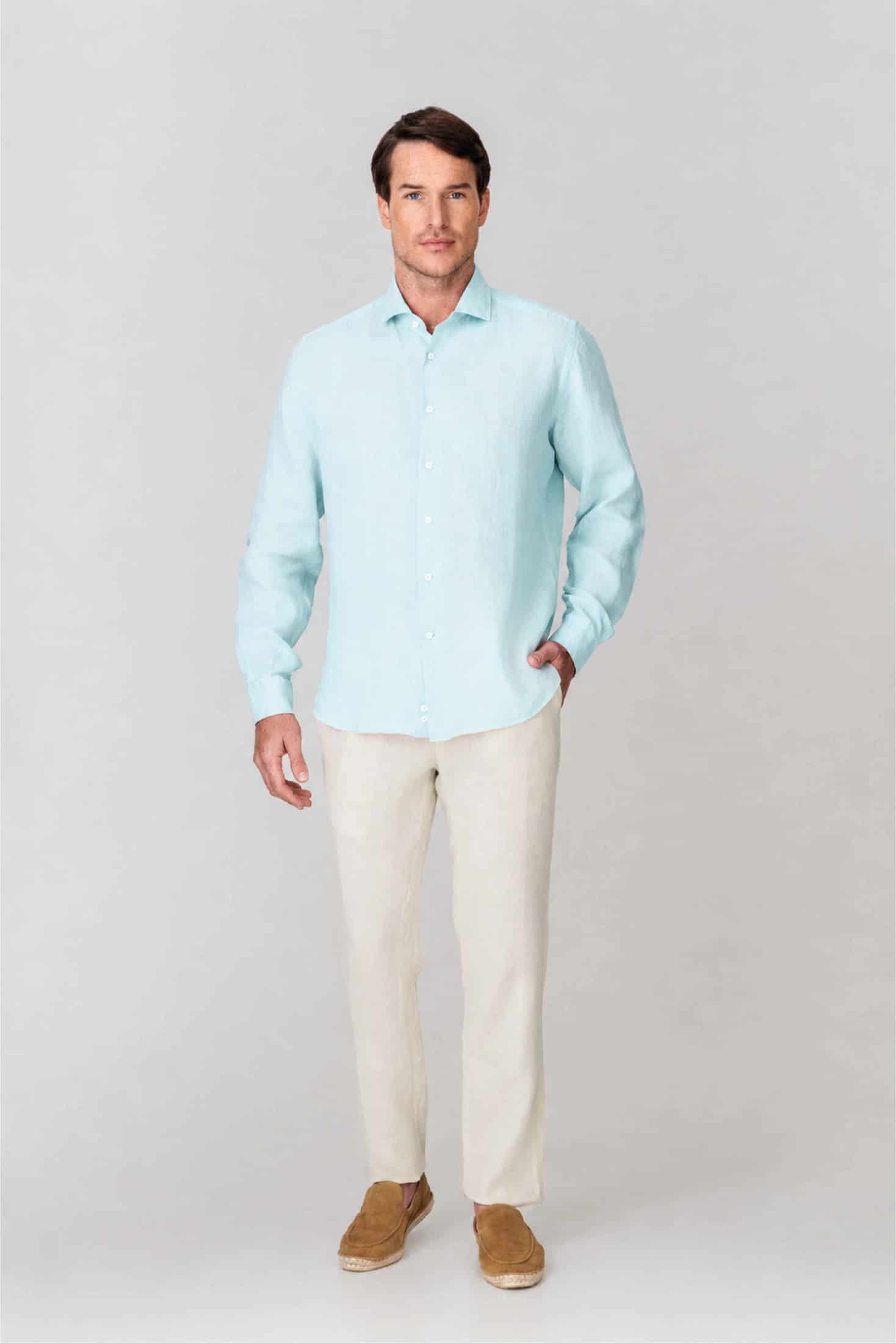 Men's linen shirt ice blue - miniatura 1