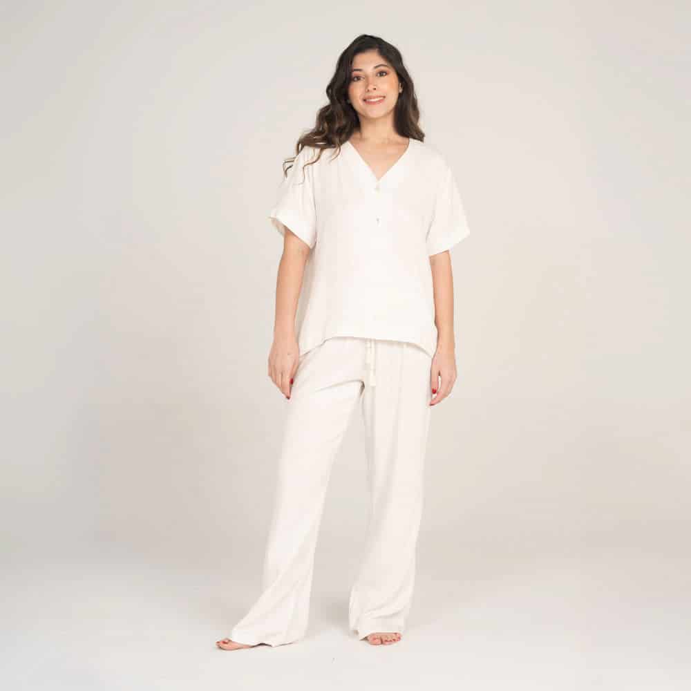 Conjunto de Pijama Pantalón Largo Lino. - miniatura 1