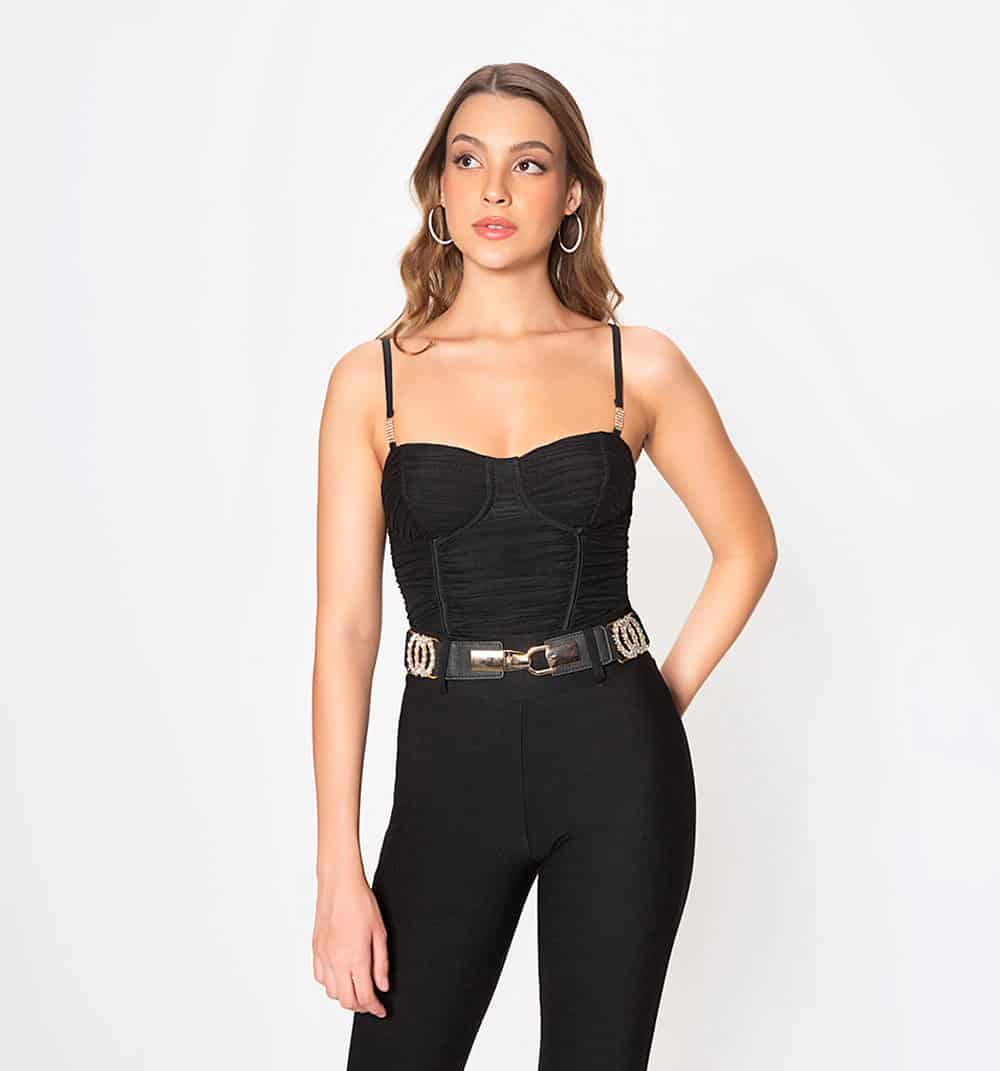Crop top fruncido estilo corcet con apli - miniatura 2