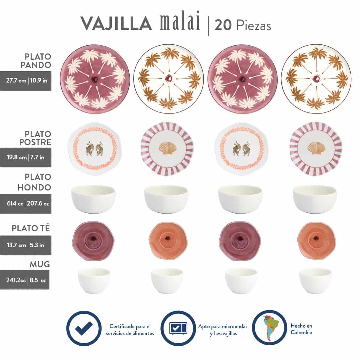 Vajilla Corona x Malai 4 Puestos 20 Piezas - miniatura 9