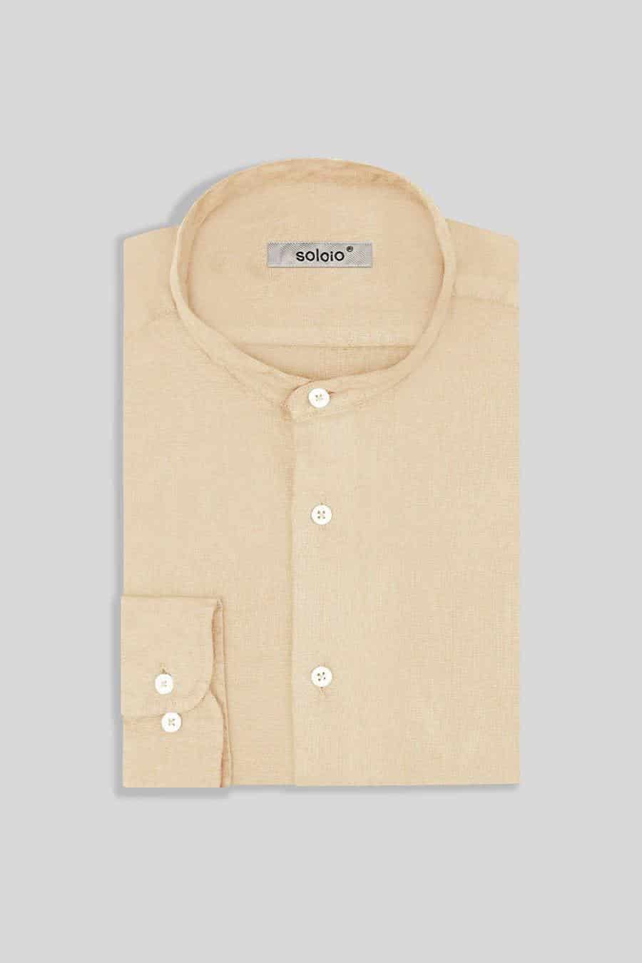 Men's linen shirt mao beige basic - miniatura 3