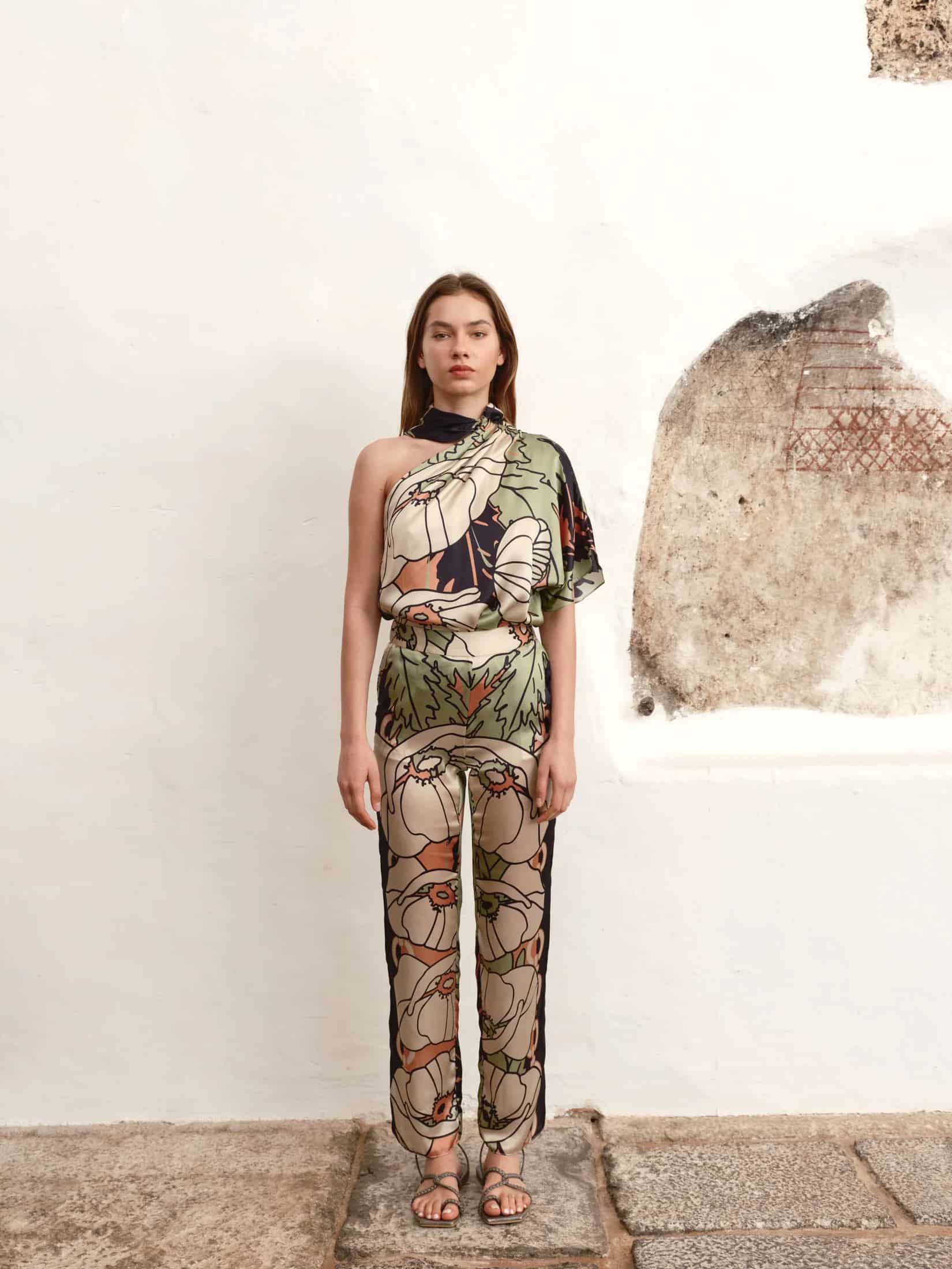 Santo Tomas Satin Silk Pants / Sage Gladiolos Garden - miniatura 6