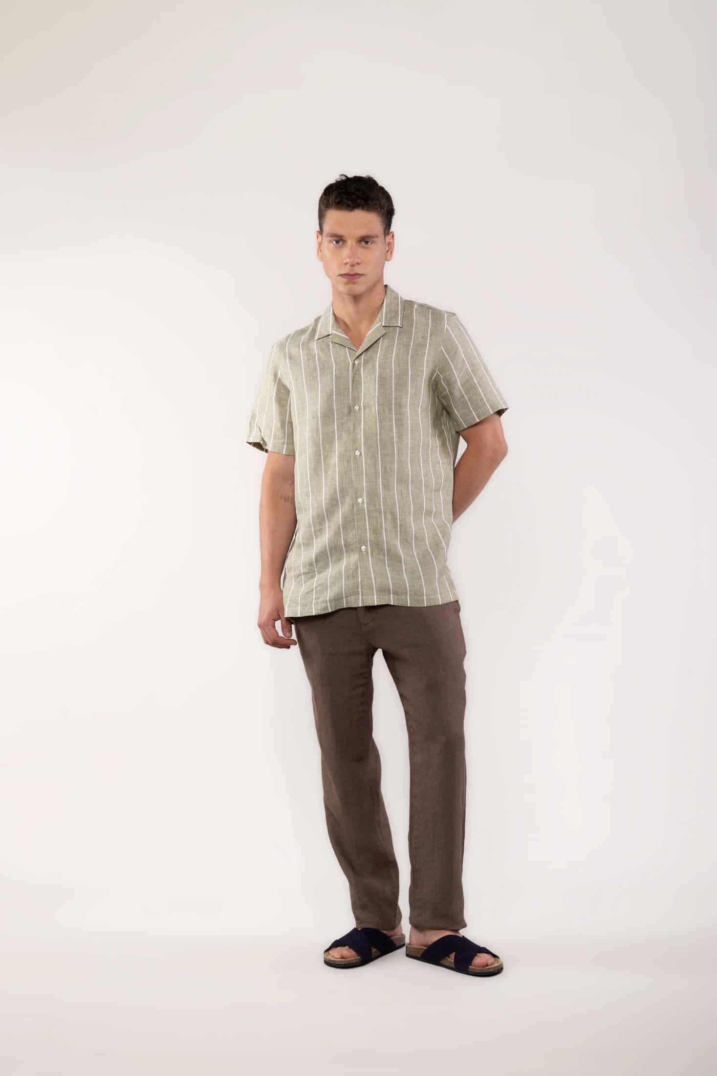 Men's linen shirt striped green - miniatura 4
