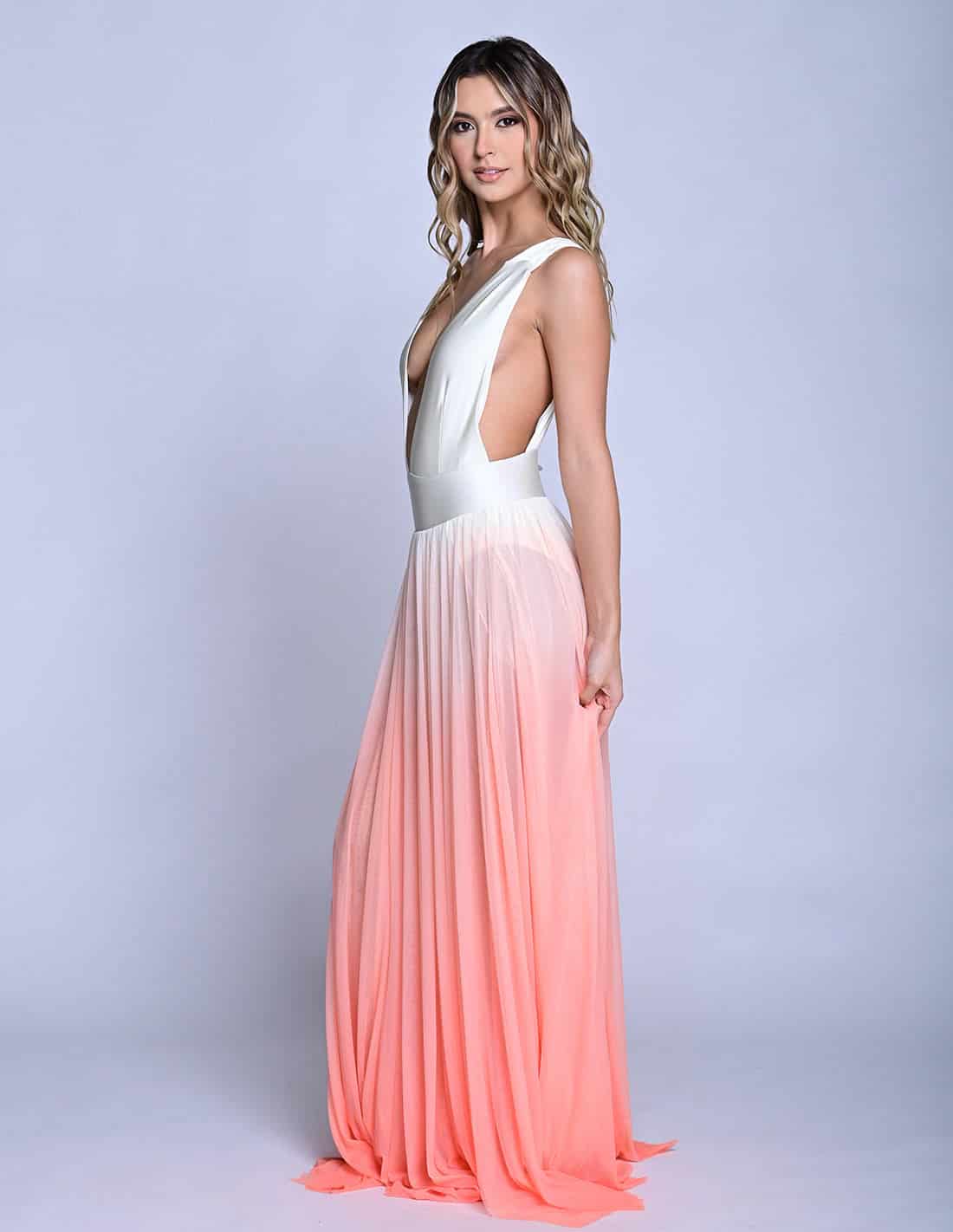 Vestido Equinoccio Ivory + Salmon Flower - miniatura 3
