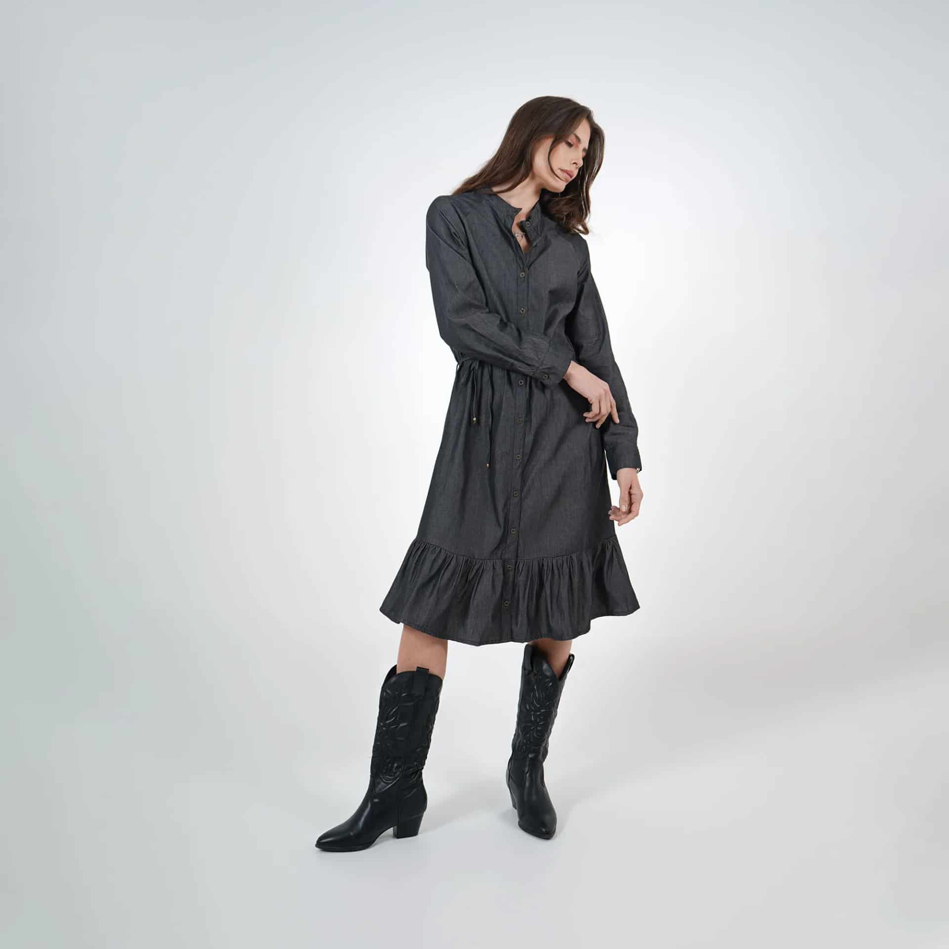 Vestidi midi camisero en denim con lazo - miniatura 5