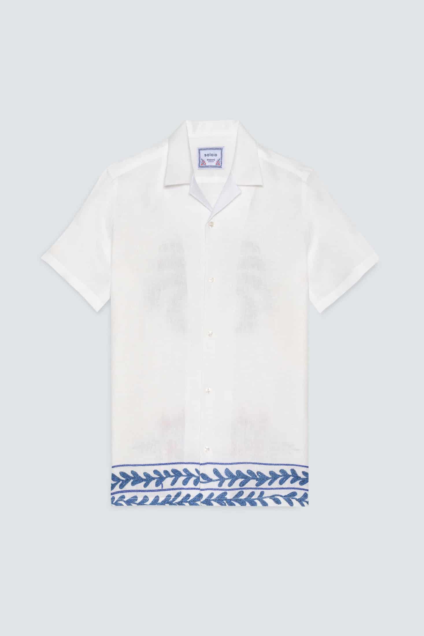 Men's linen shirt white tambour - miniatura 4