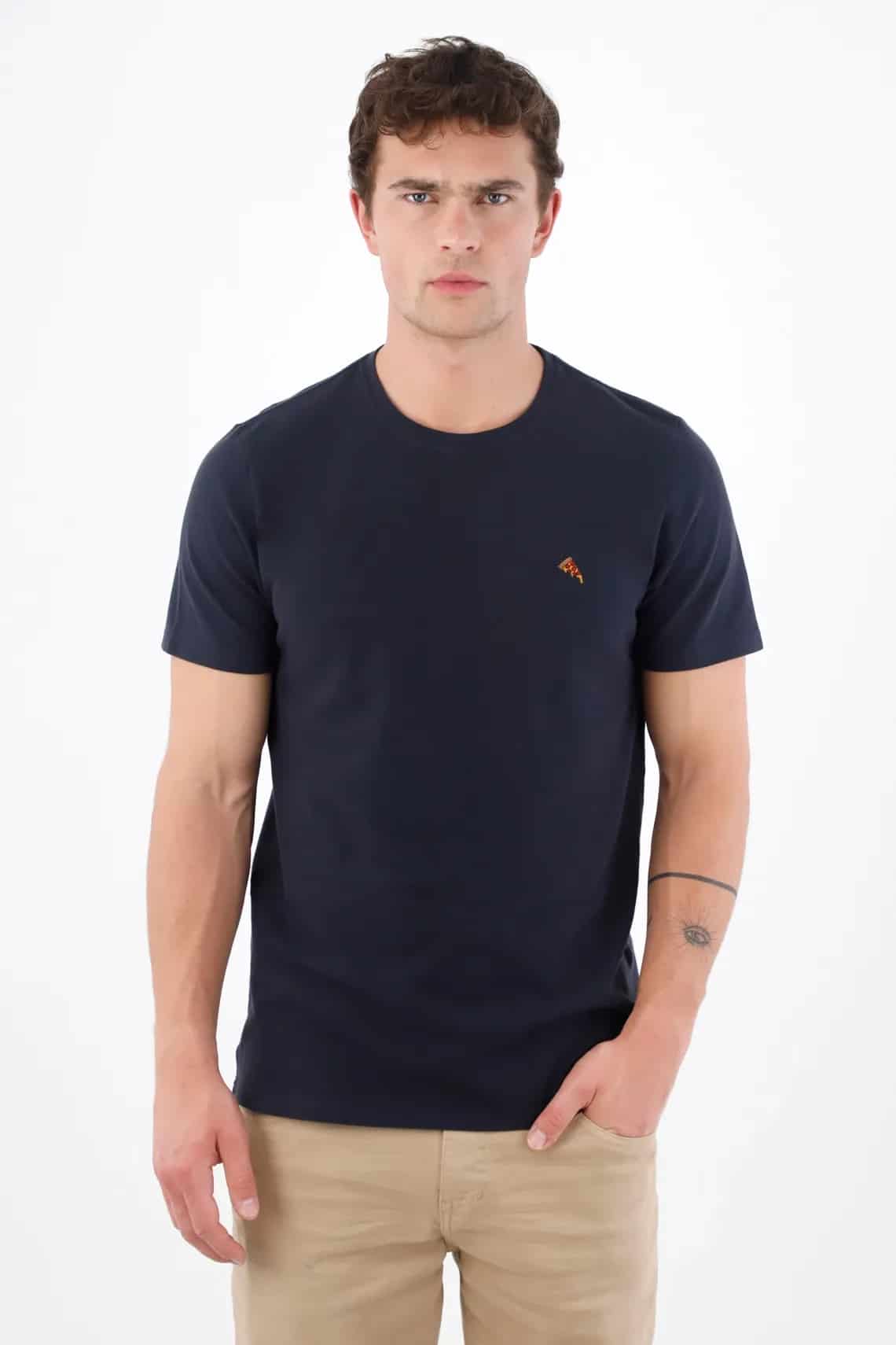 Camiseta regular fit con mini bordado en algodón azul marino para hombre - miniatura 1