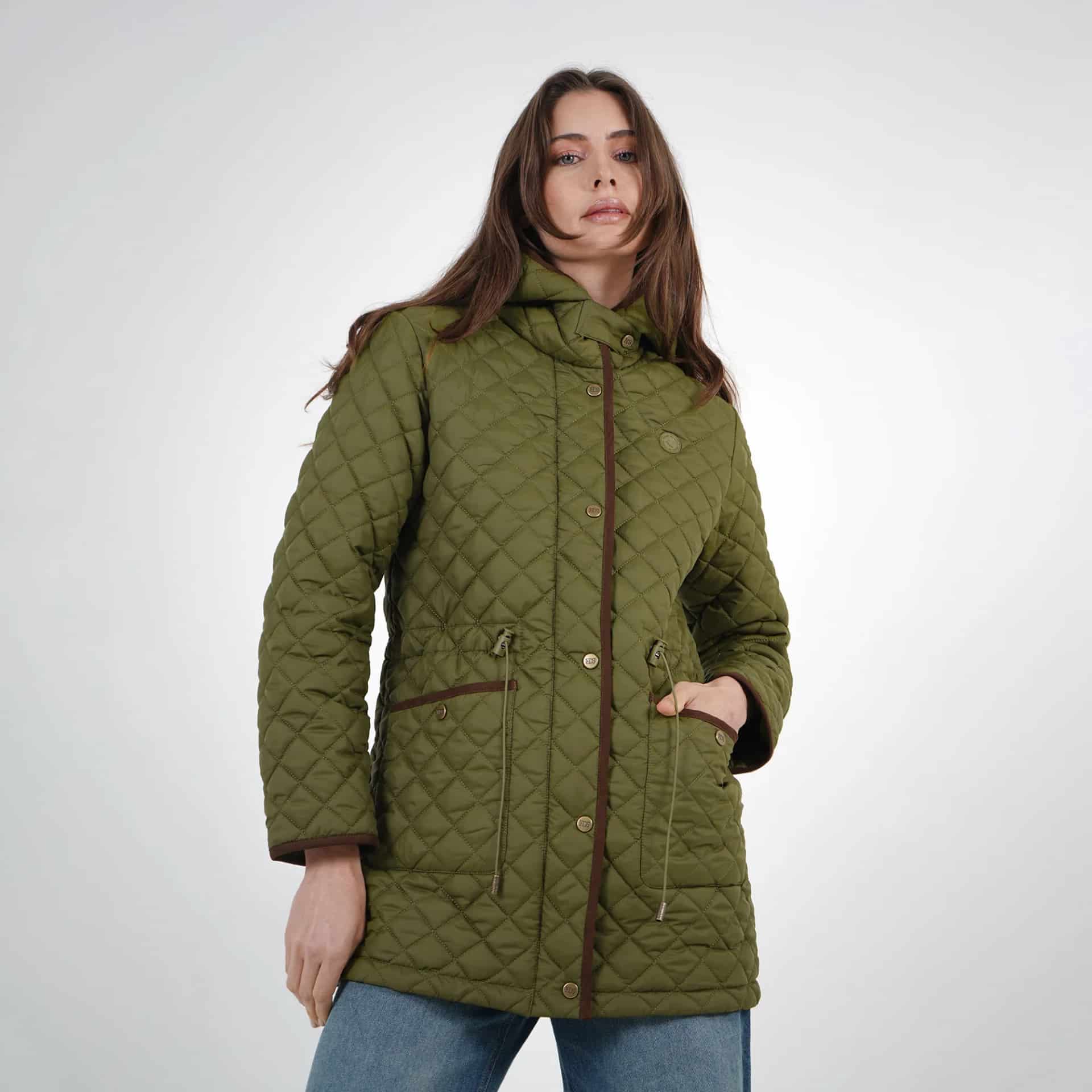Chaqueta acolchada larga cuello alto con capucha y ajuste en cintura - miniatura 38