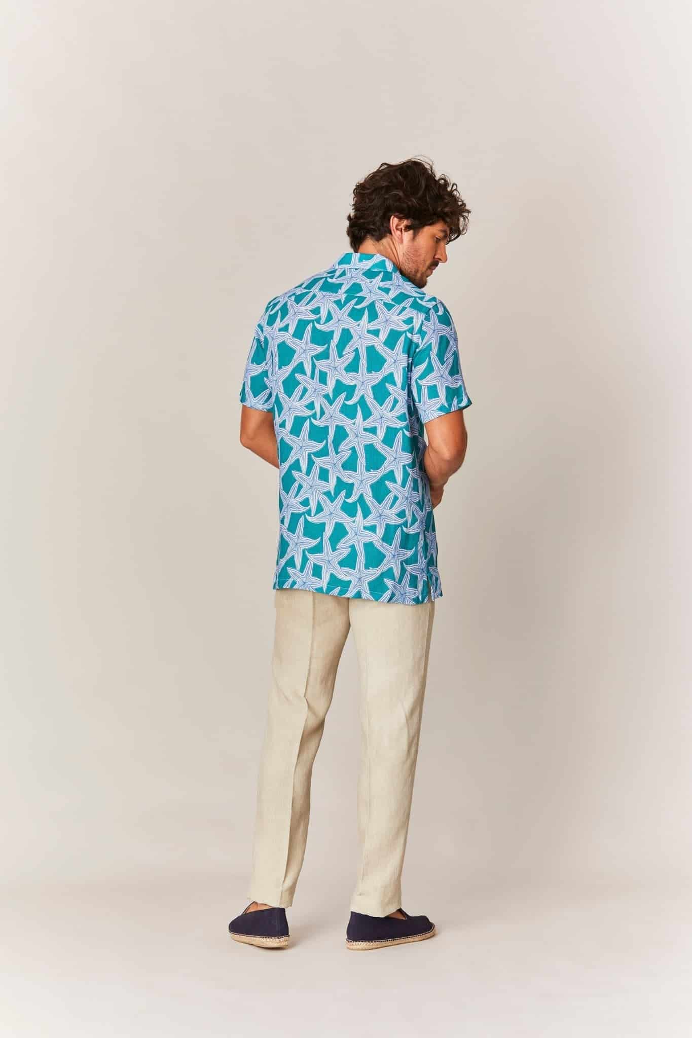 Men's linen shirt green intaglio - miniatura 4