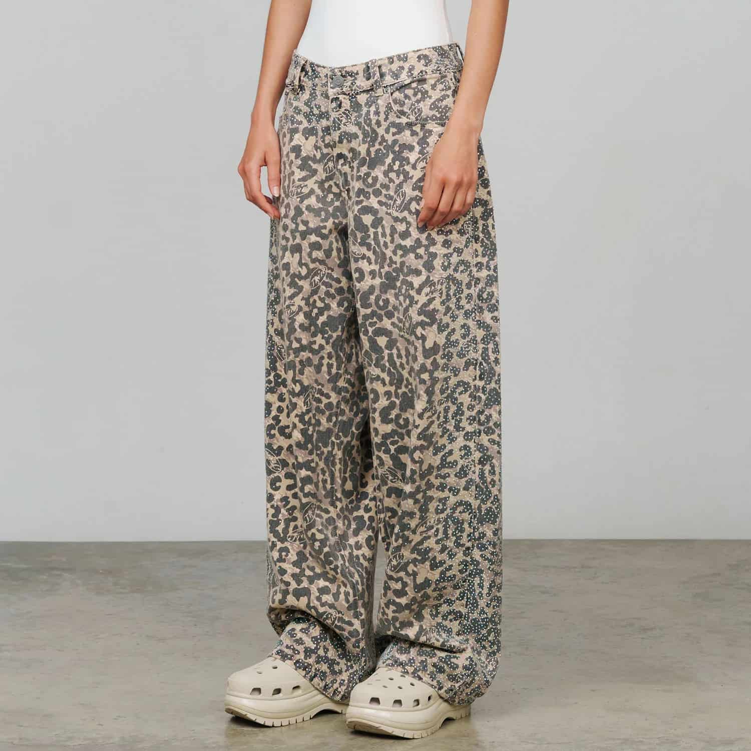 Leopard Wide Leg Jeans - Camel - miniatura 9