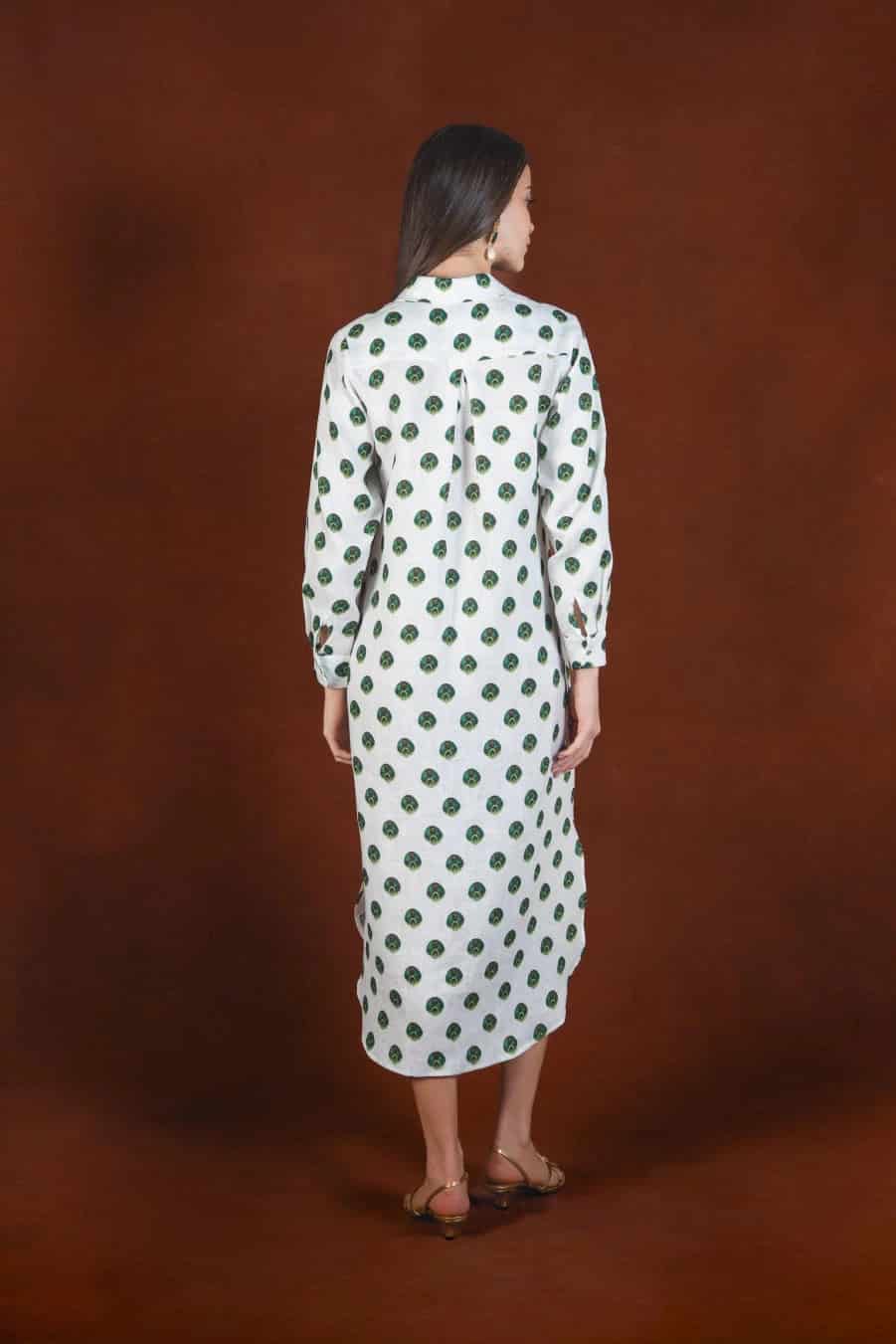 Women's Ventaglio linen shirt dress white - miniatura 3