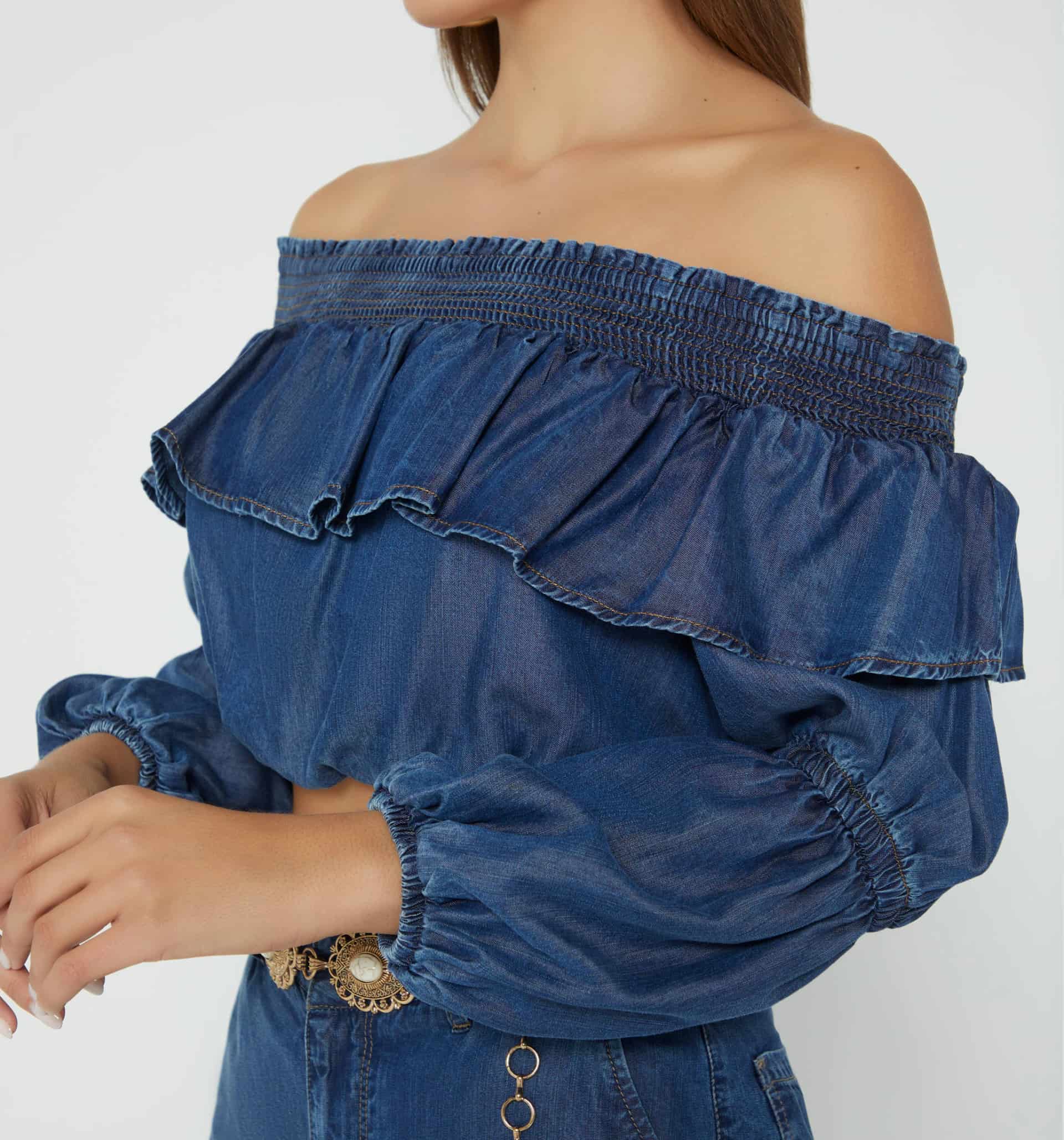 Blusa escote bandeja ruchada - miniatura 3