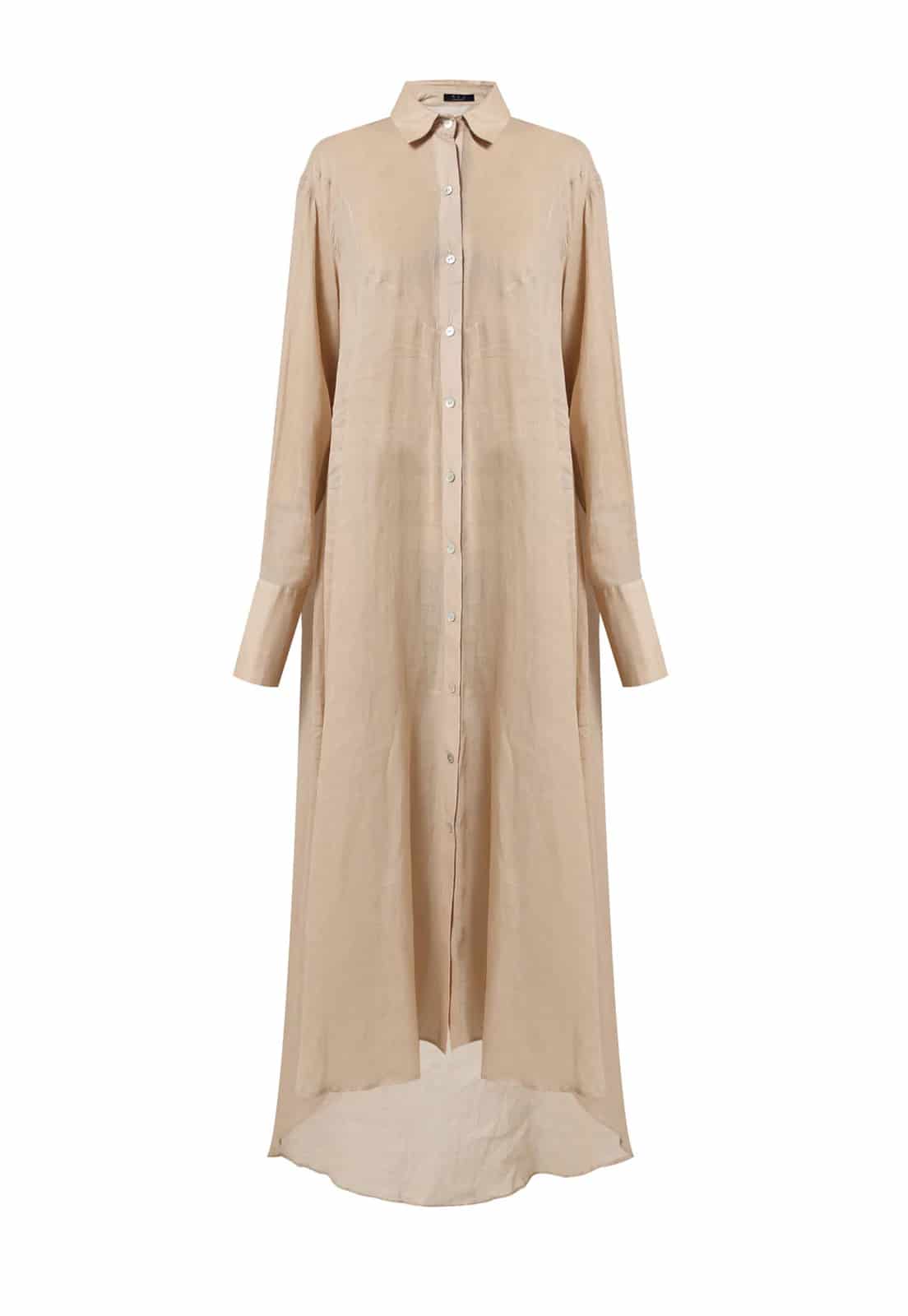 ASYMMETRICAL WAVES NECK SHIRT LINEN DRESS - miniatura 2