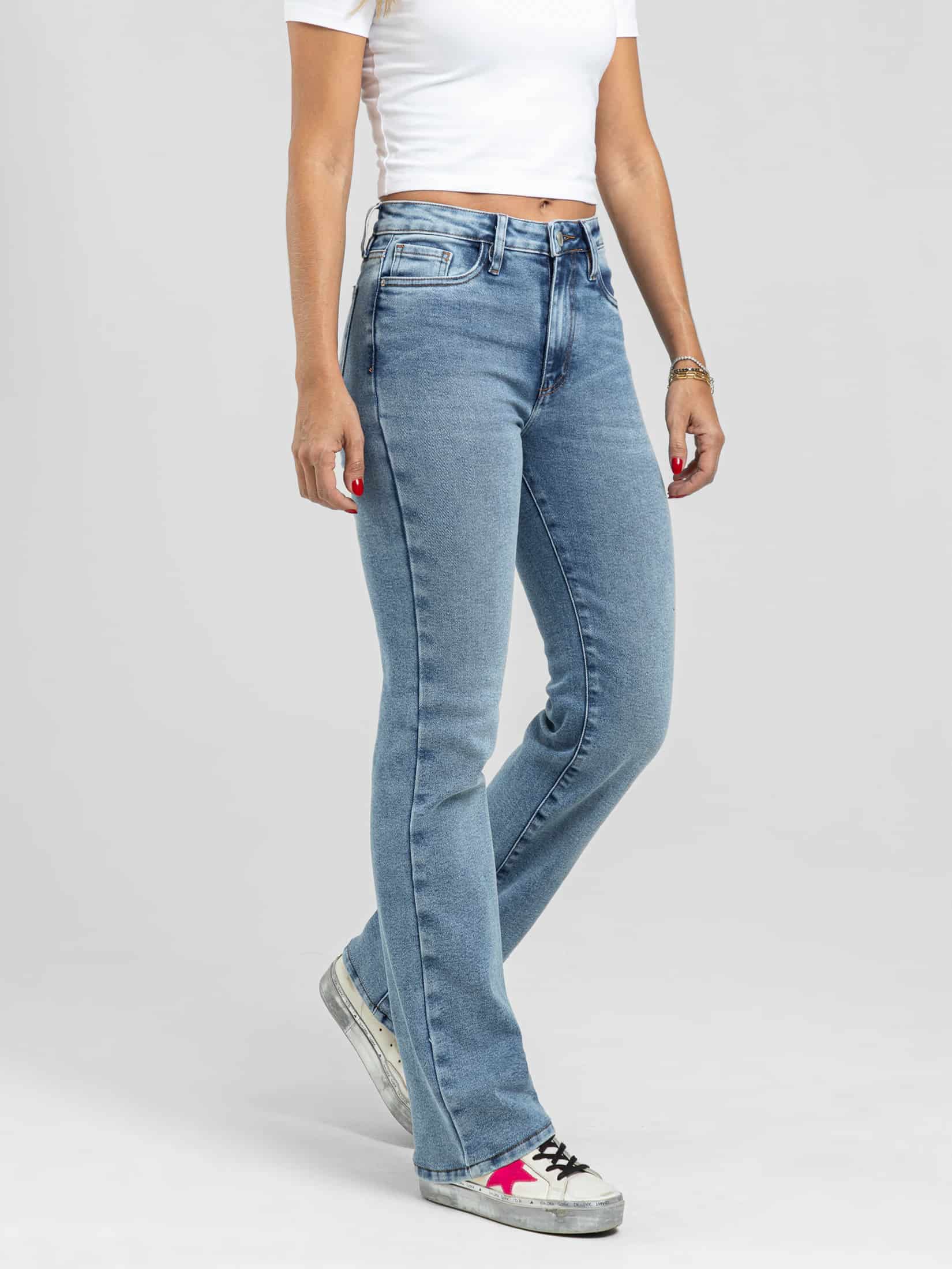 Ref: 066399 Jean straight leg, stretch, tiro alto, tono azul medio - miniatura 3
