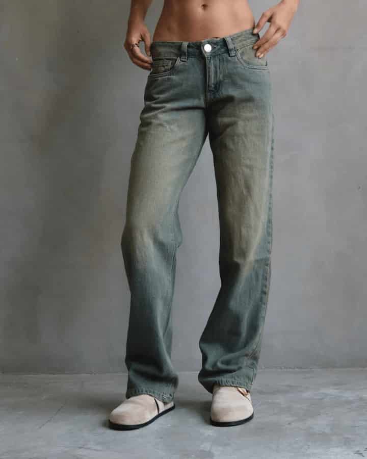 JEAN EXTRA LOW STRAIGHT FIT VINTAGE GREEN WASHED AZUL - miniatura 5