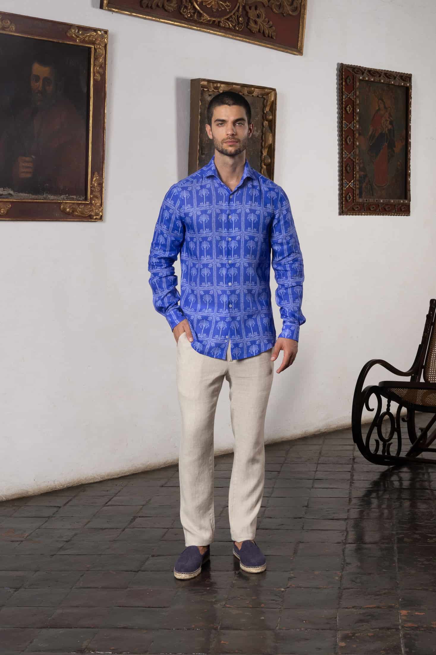 Men's linen shirt navy nurata - miniatura 2