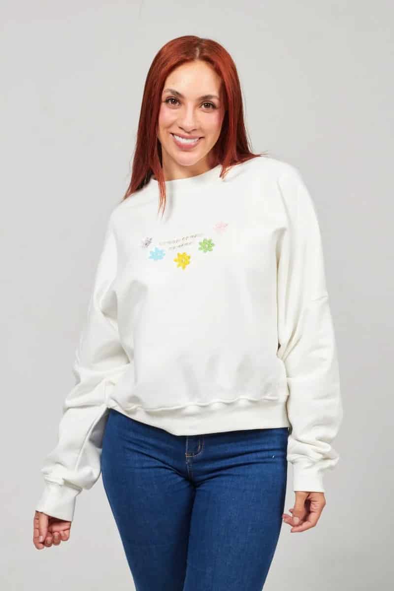 Buzo Crop Marfil Flowers - miniatura 2