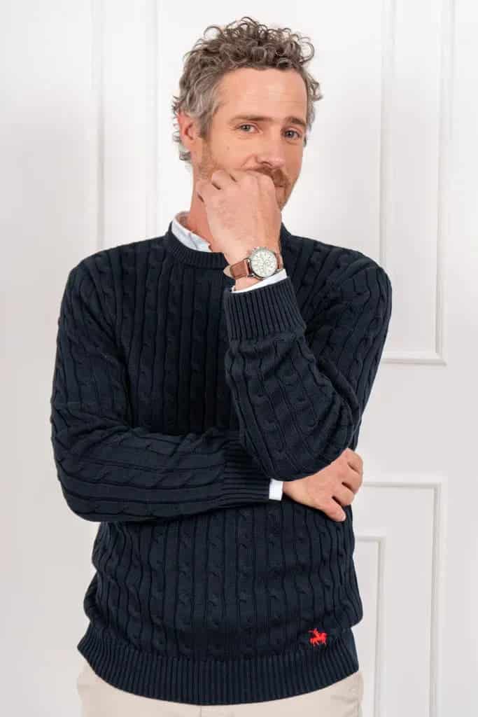 Suéter trenzado cuello redondo Hombre Azul oscuro - miniatura 6