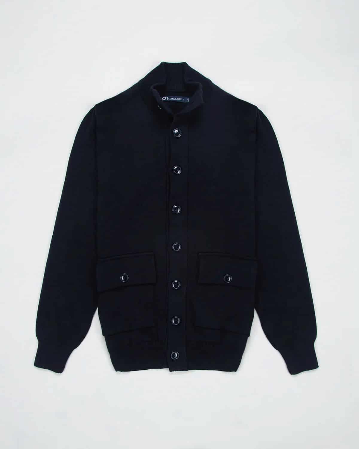 Chaqueta Punto Botón Algodón Azul Oscuro - miniatura 1