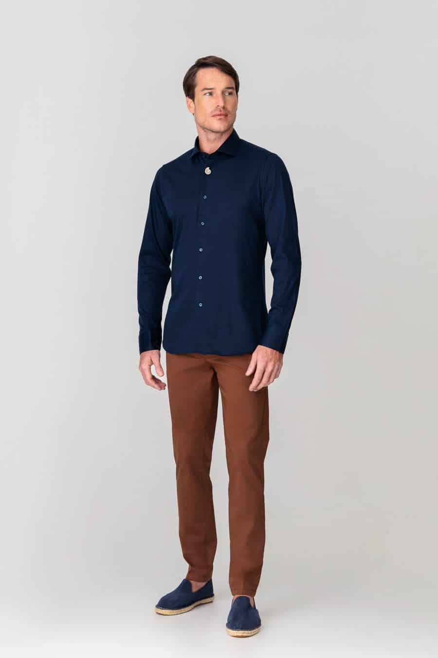 Men's cotton shirt navy jersey - miniatura 3