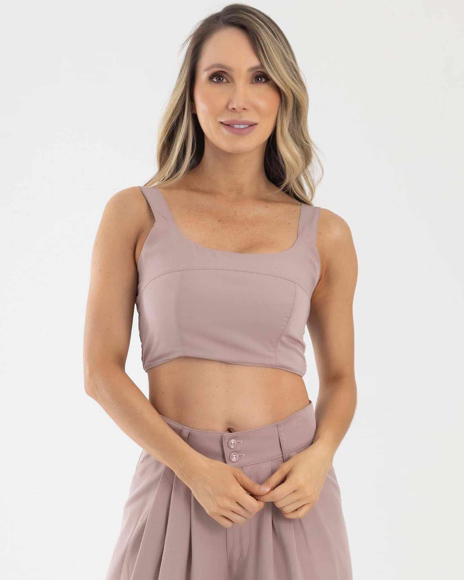 Blusa corta casual mora malva golden hour fiber - miniatura 1