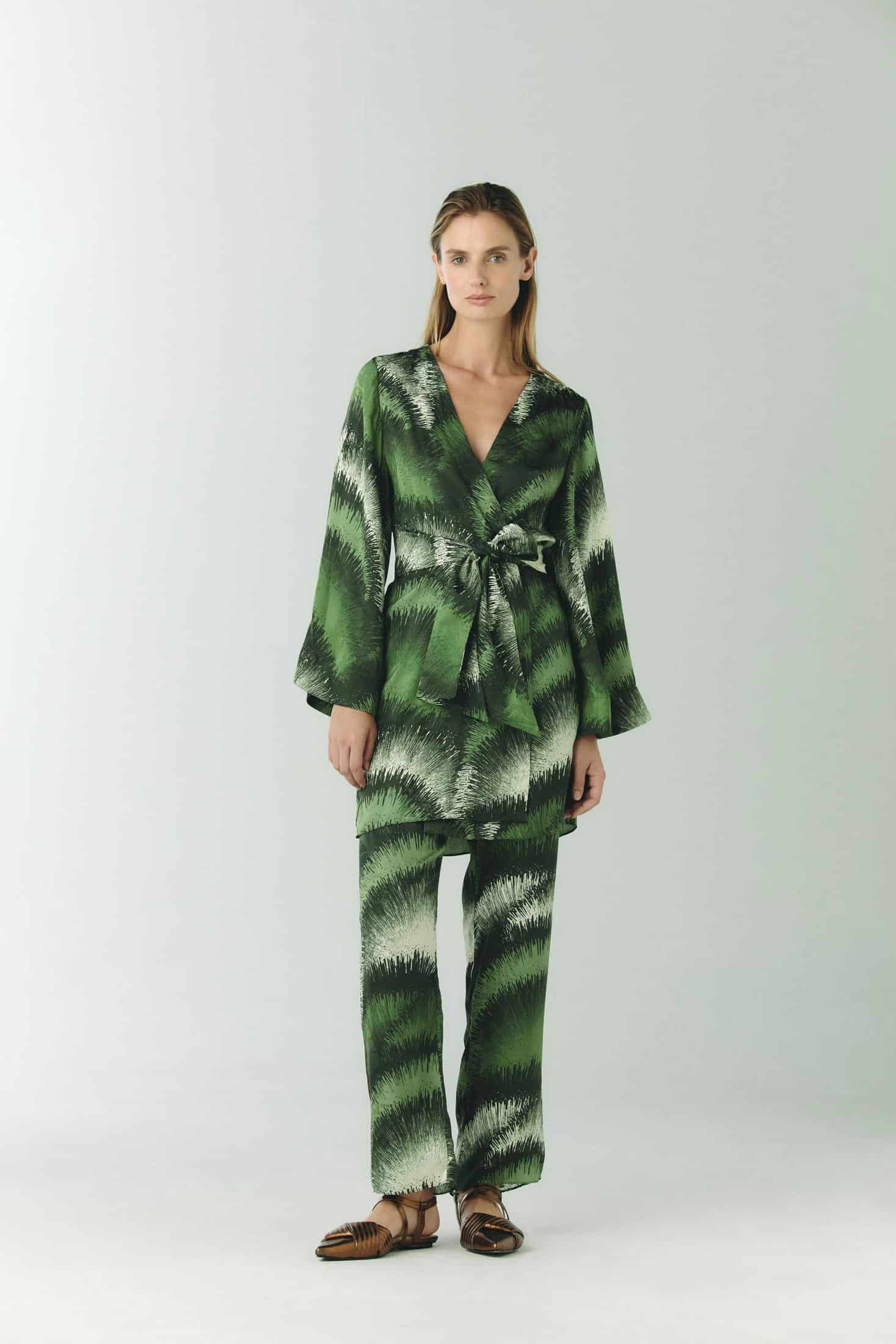 Joaquina Silk Jacquard Mini Kaftan / Green Brushed - miniatura 3