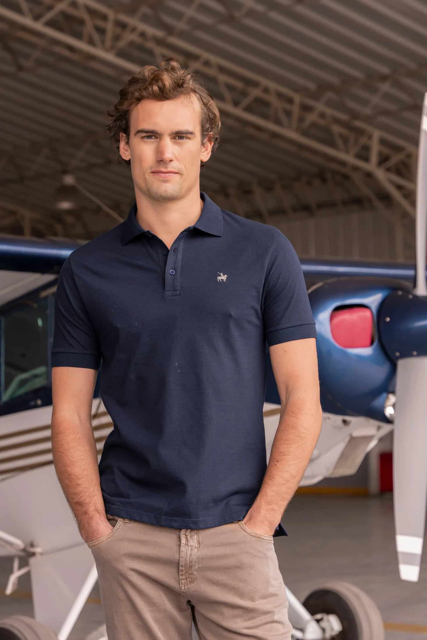 Camiseta Polo Basic Hombre Azul Oscuro - miniatura 4