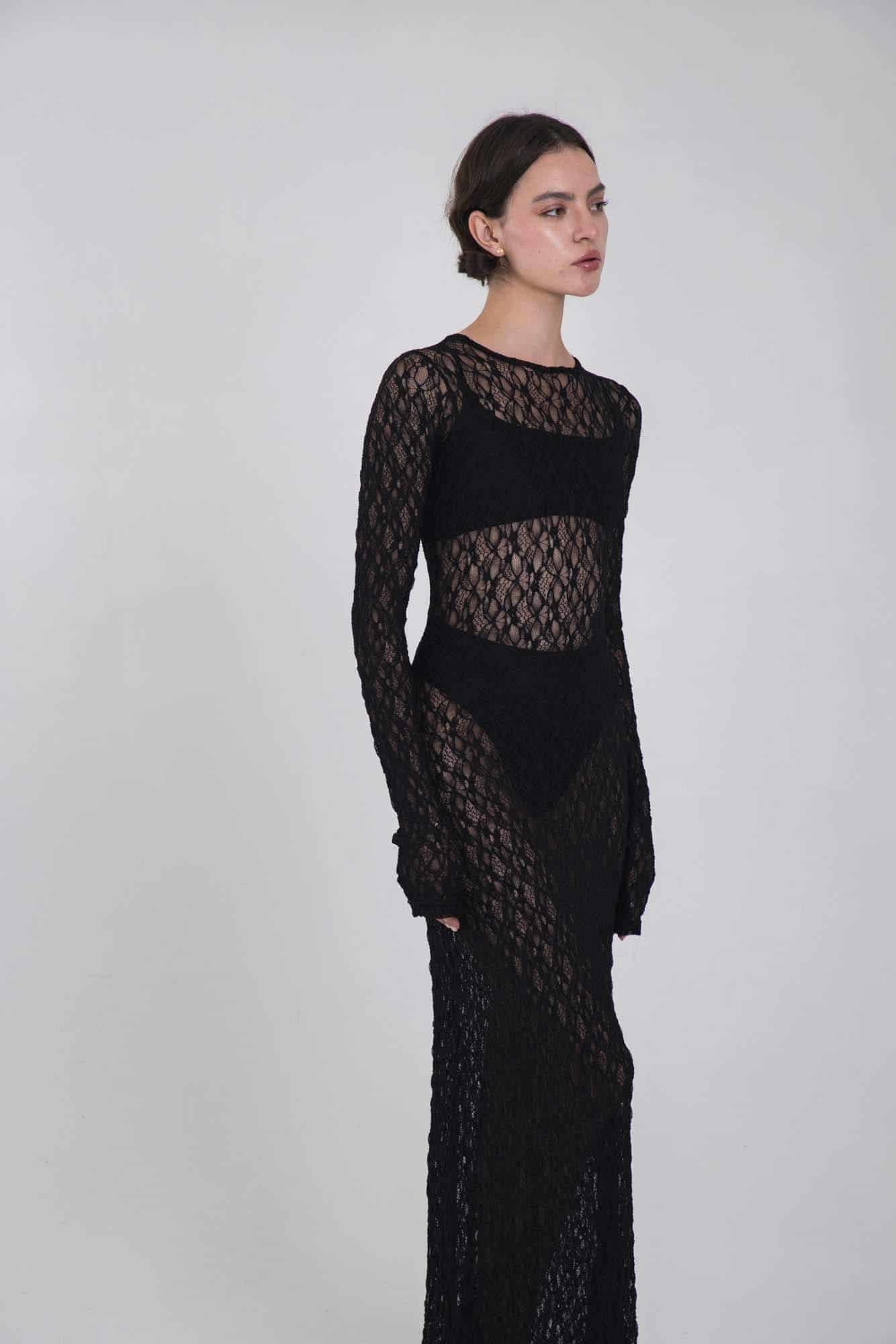 VITTORIA BLACK LACE DRESS - miniatura 6