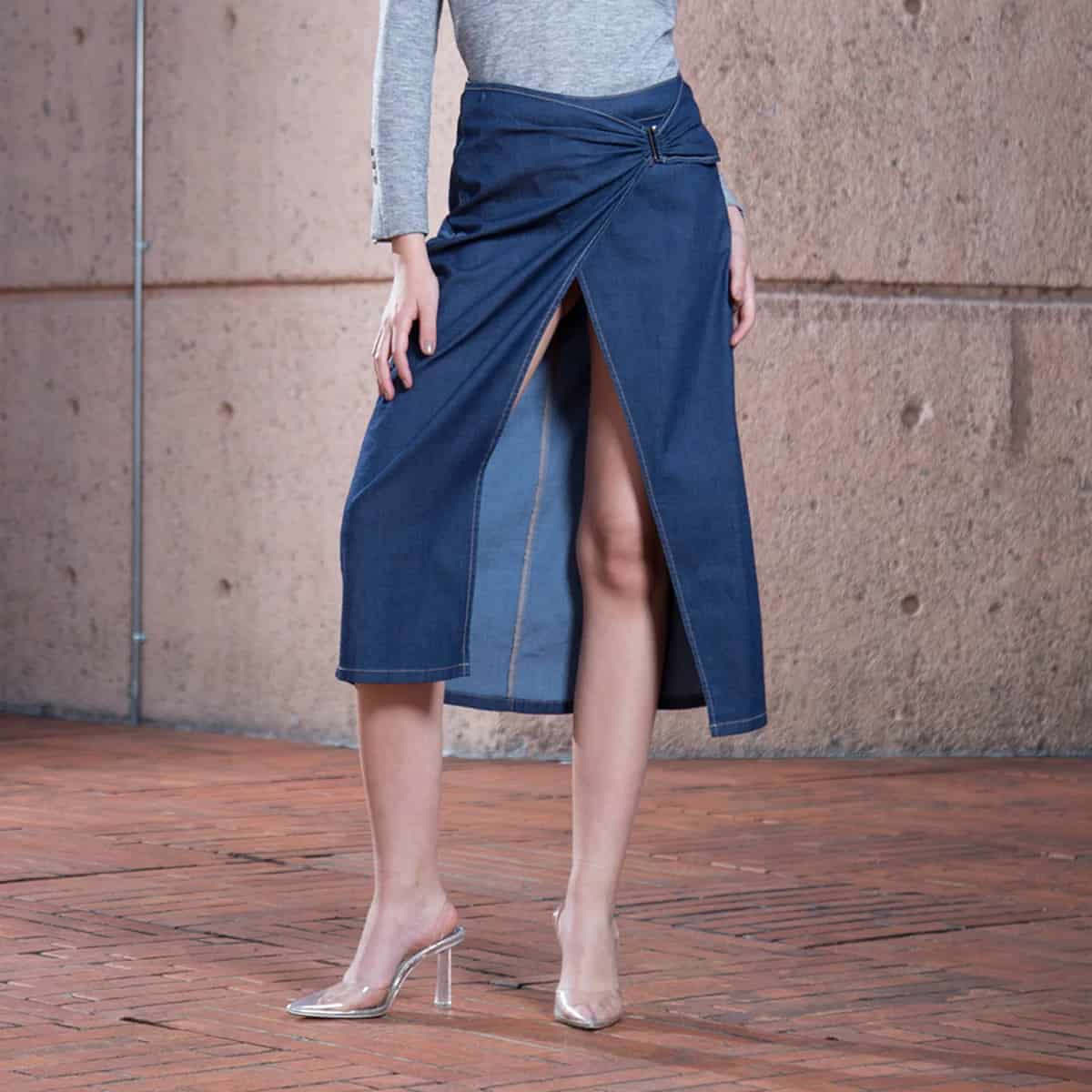 Falda Denim Larga Midi Red - miniatura 3