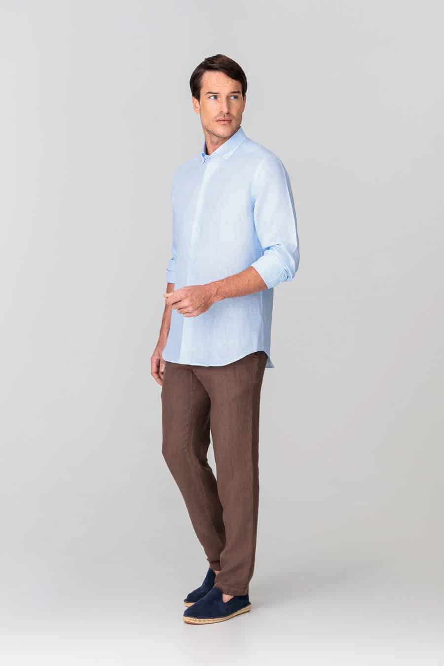 Men's linen shirt checks blue - miniatura 8