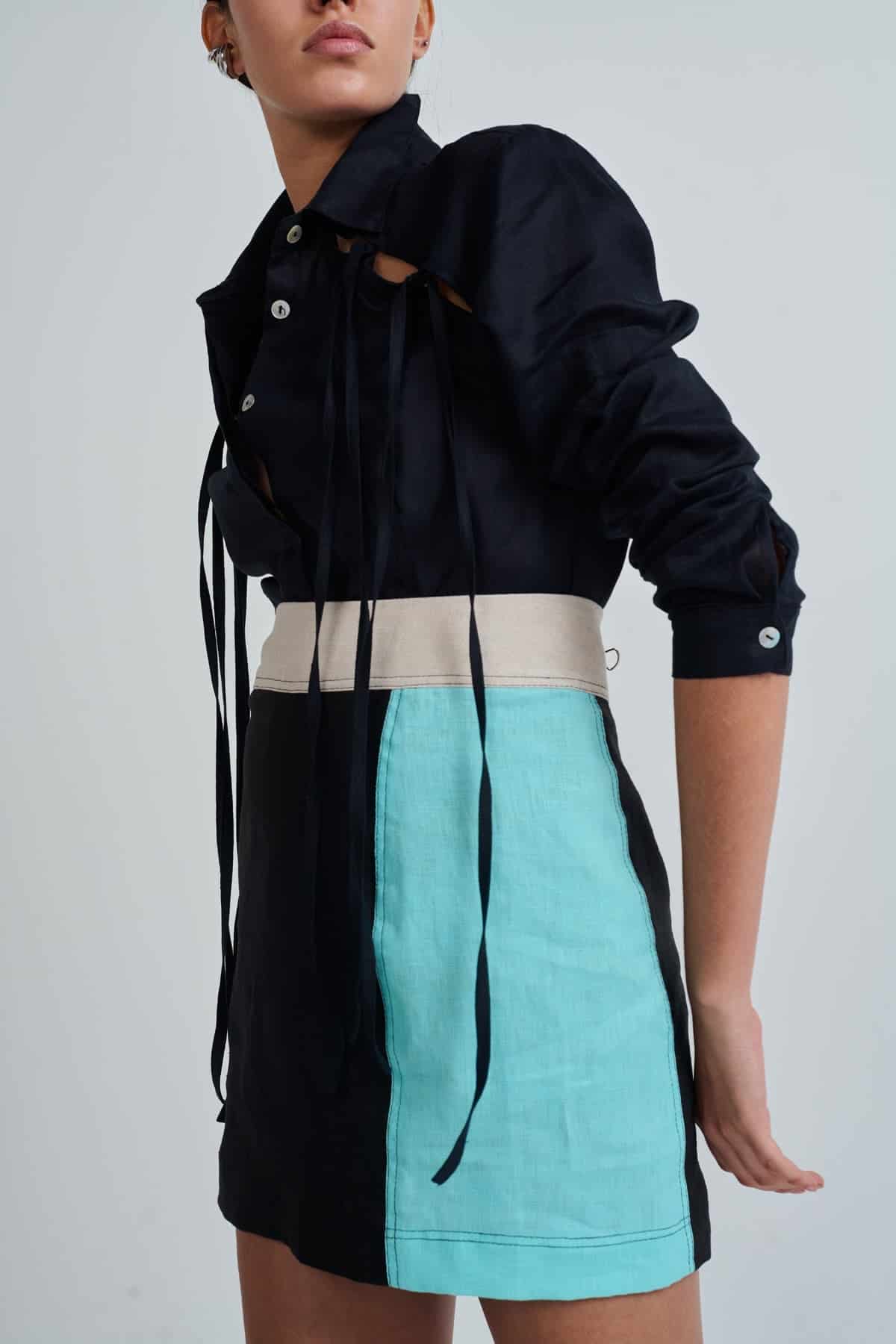 VOULA SKIRT BLACK/NATURAL/AQUA - miniatura 2