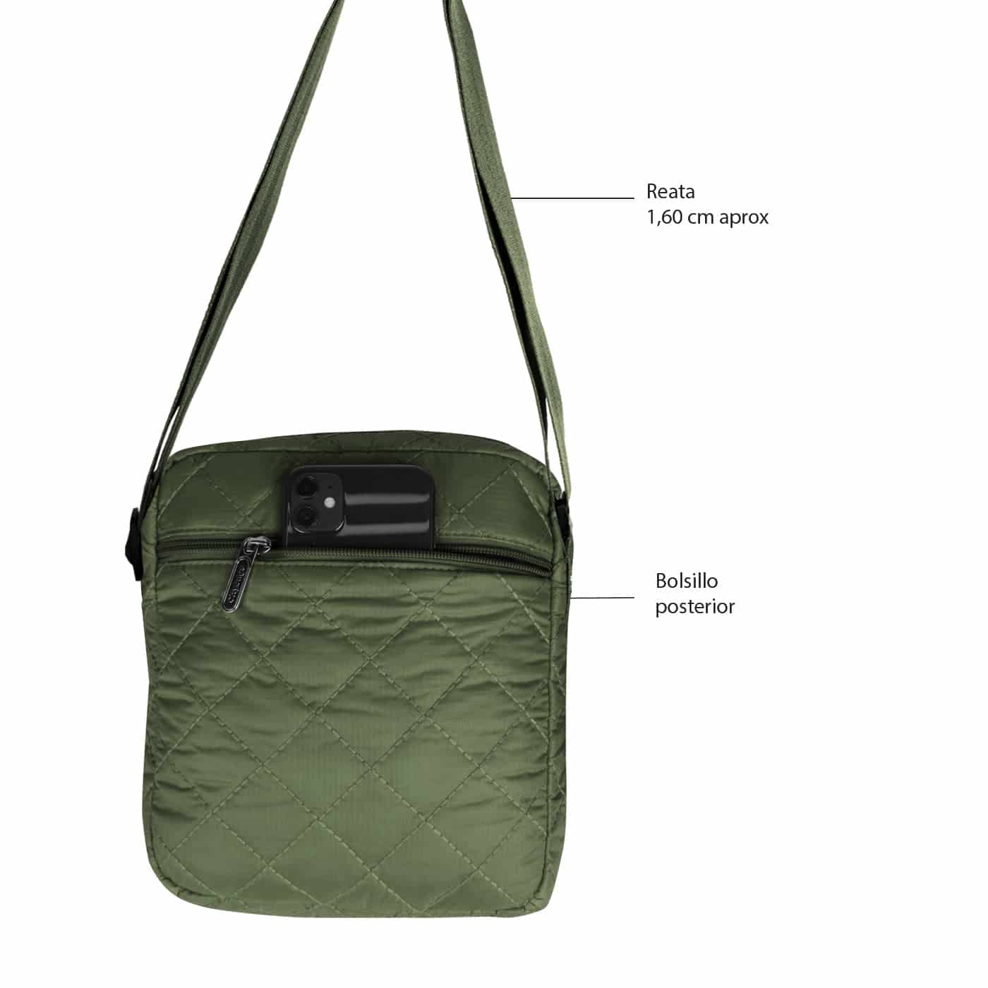 Bolso Manos Libres Viajero puffer Verde Militar - miniatura 4