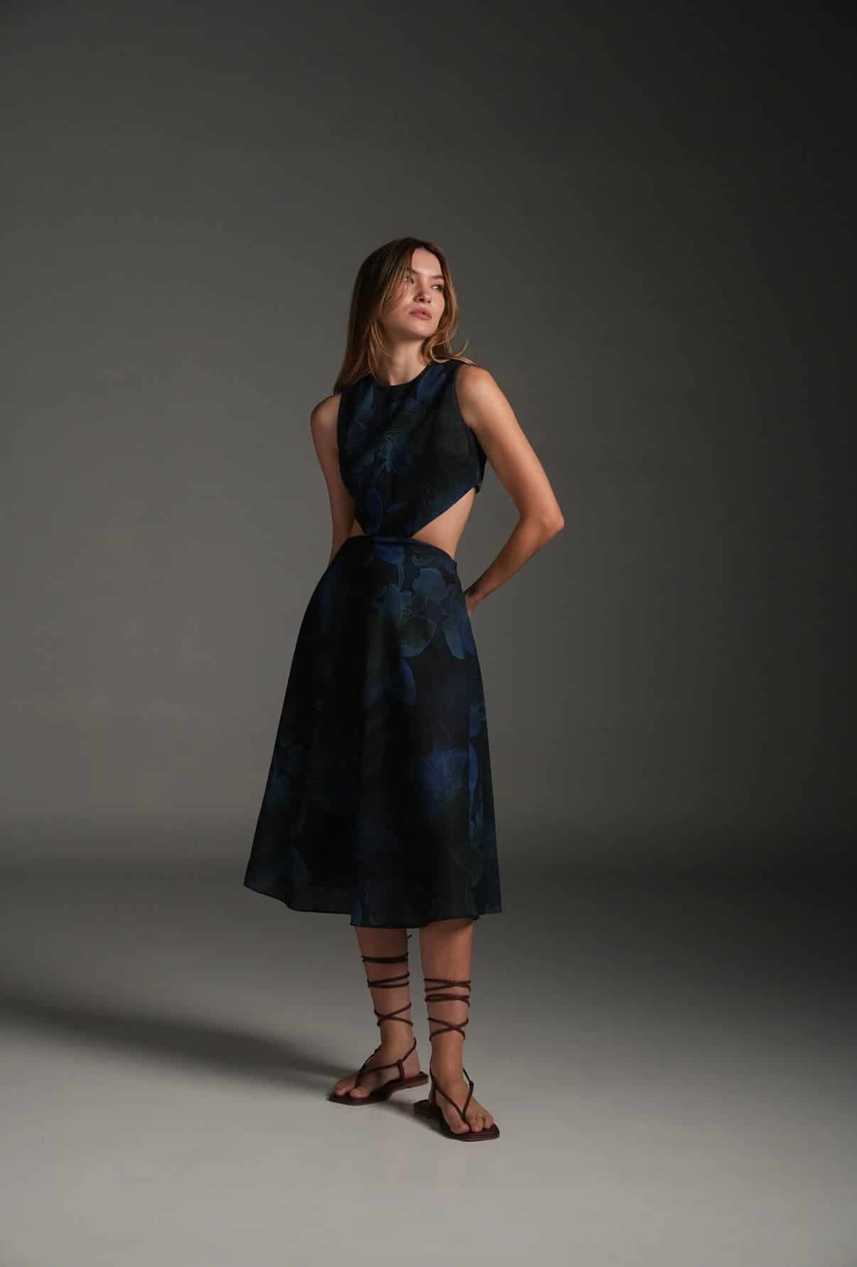 NIGHT MARIA LINEN MIDI DRESS - miniatura 3