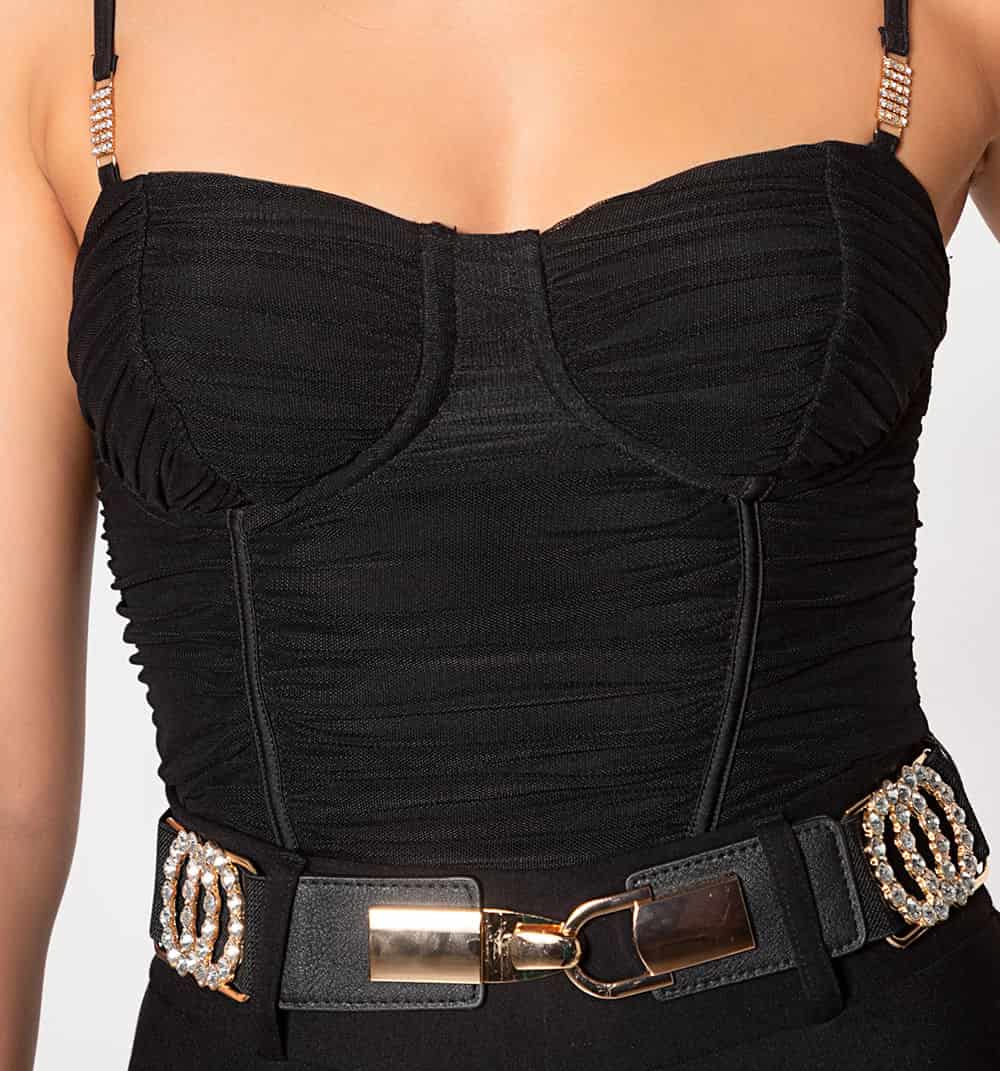 Crop top fruncido estilo corcet con apli - miniatura 3