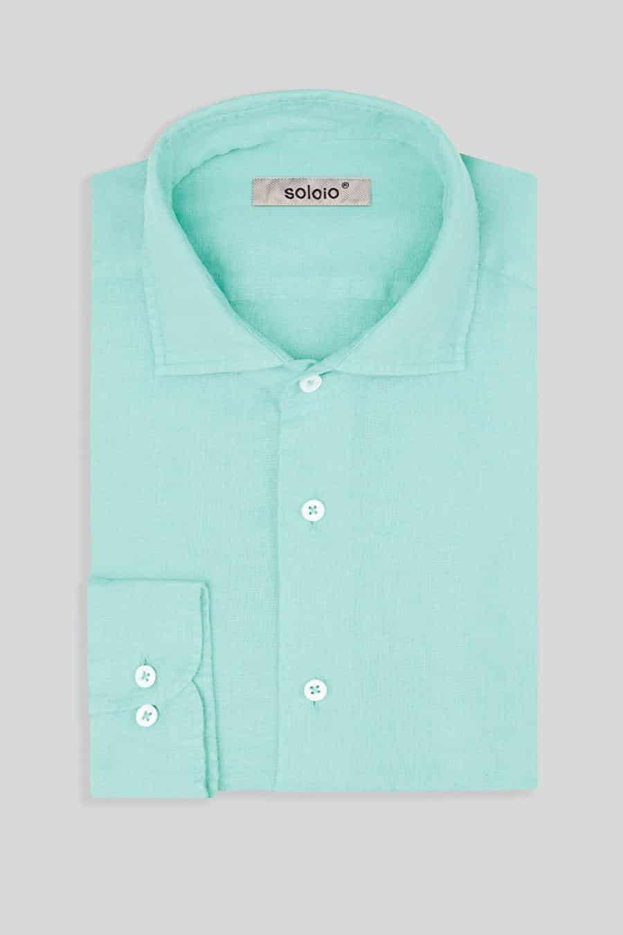 Men's linen shirt aquamarine basic - miniatura 4